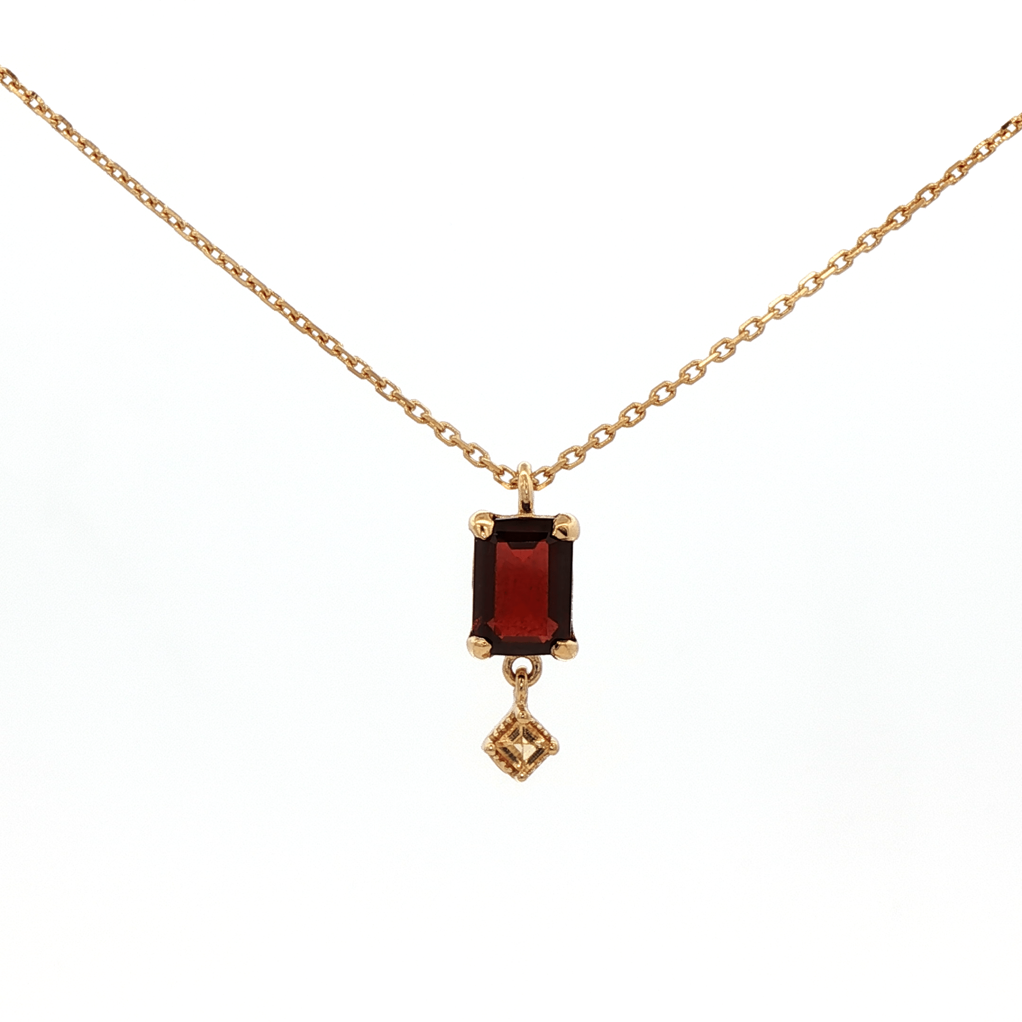 925YG EMERALD CUT GARNET DROP CITRINE NECKLACE - C'SANTOS