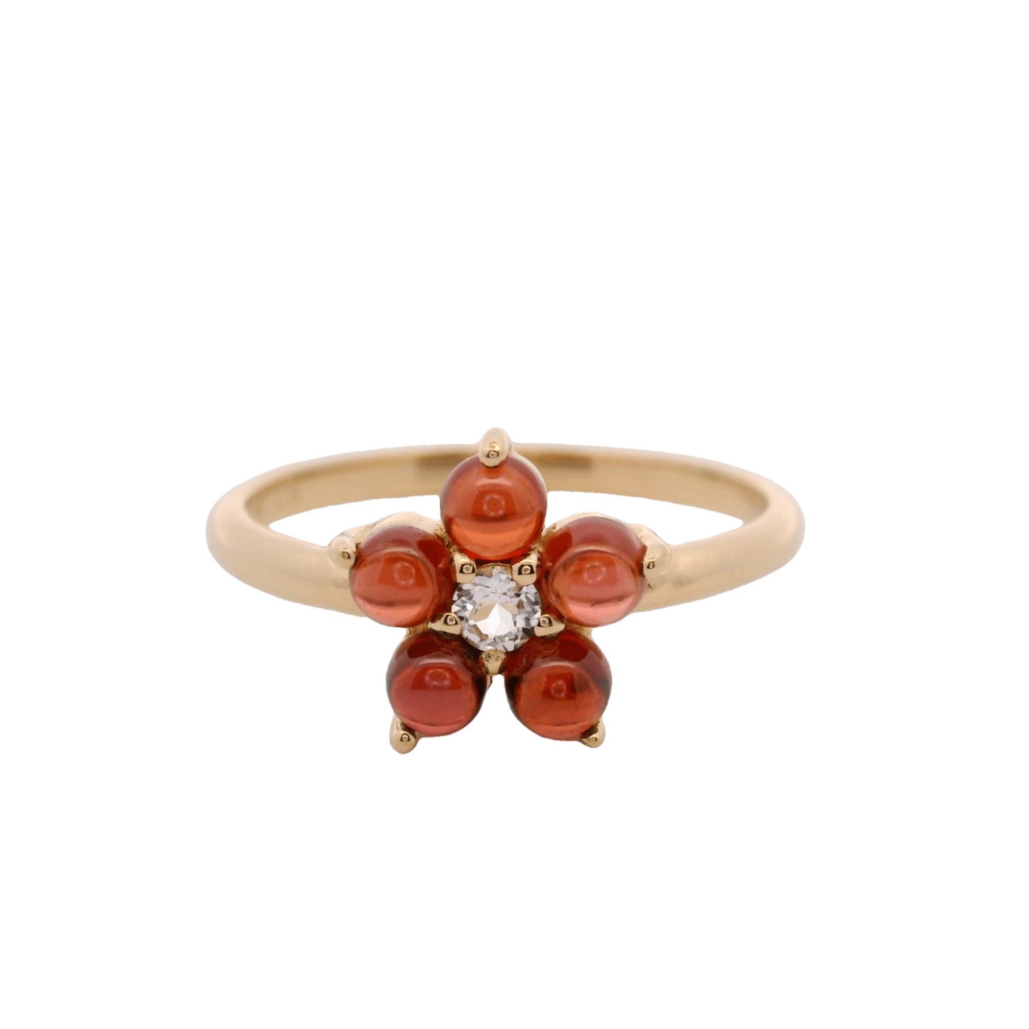 925YG FLOWER 10MM GARNET CENTER TOPAZ WHITE RING T6.5 - C'SANTOS