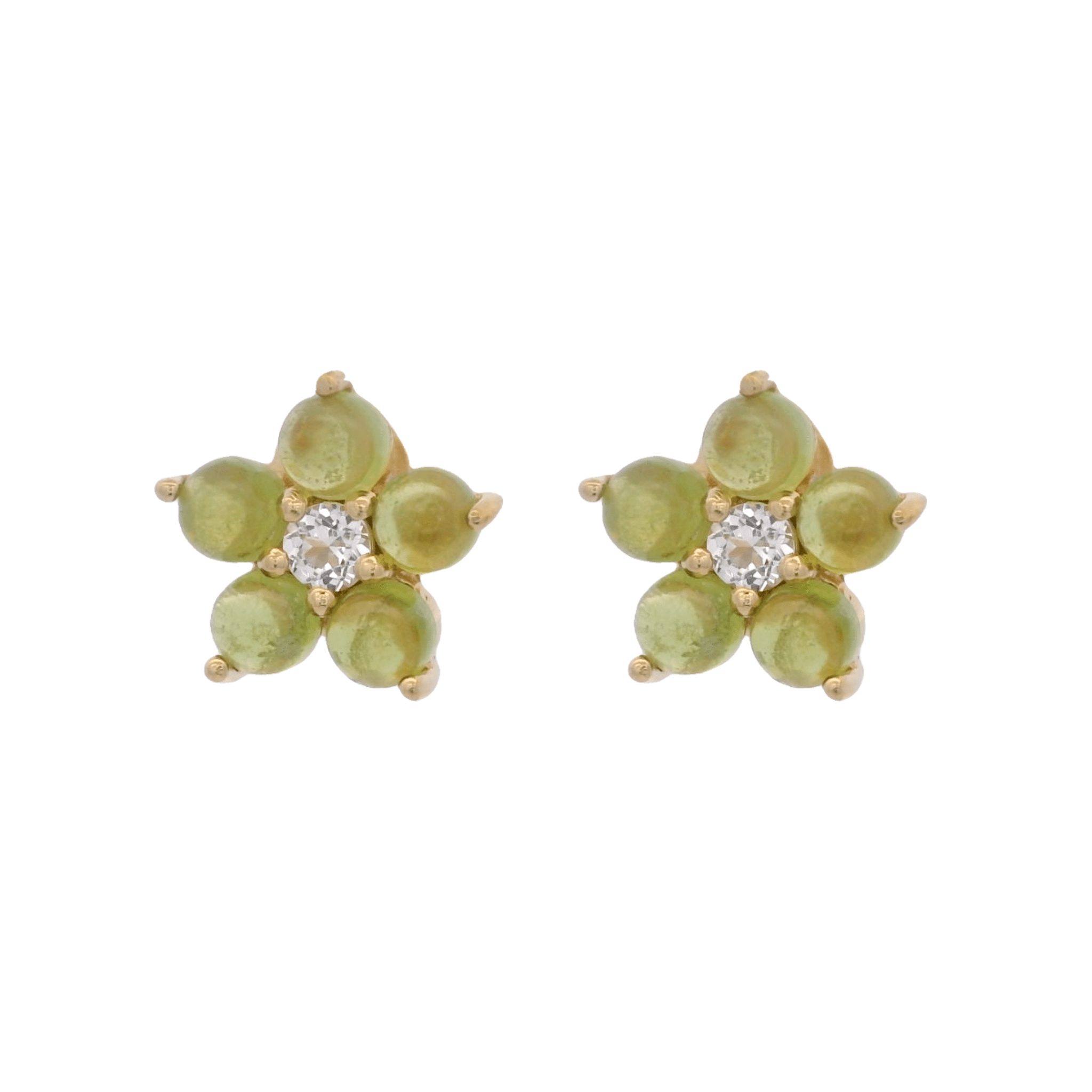 925YG FLOWER 10MM VASONITE CENTER TOPAZ WHITE EARRINGS - C'SANTOS
