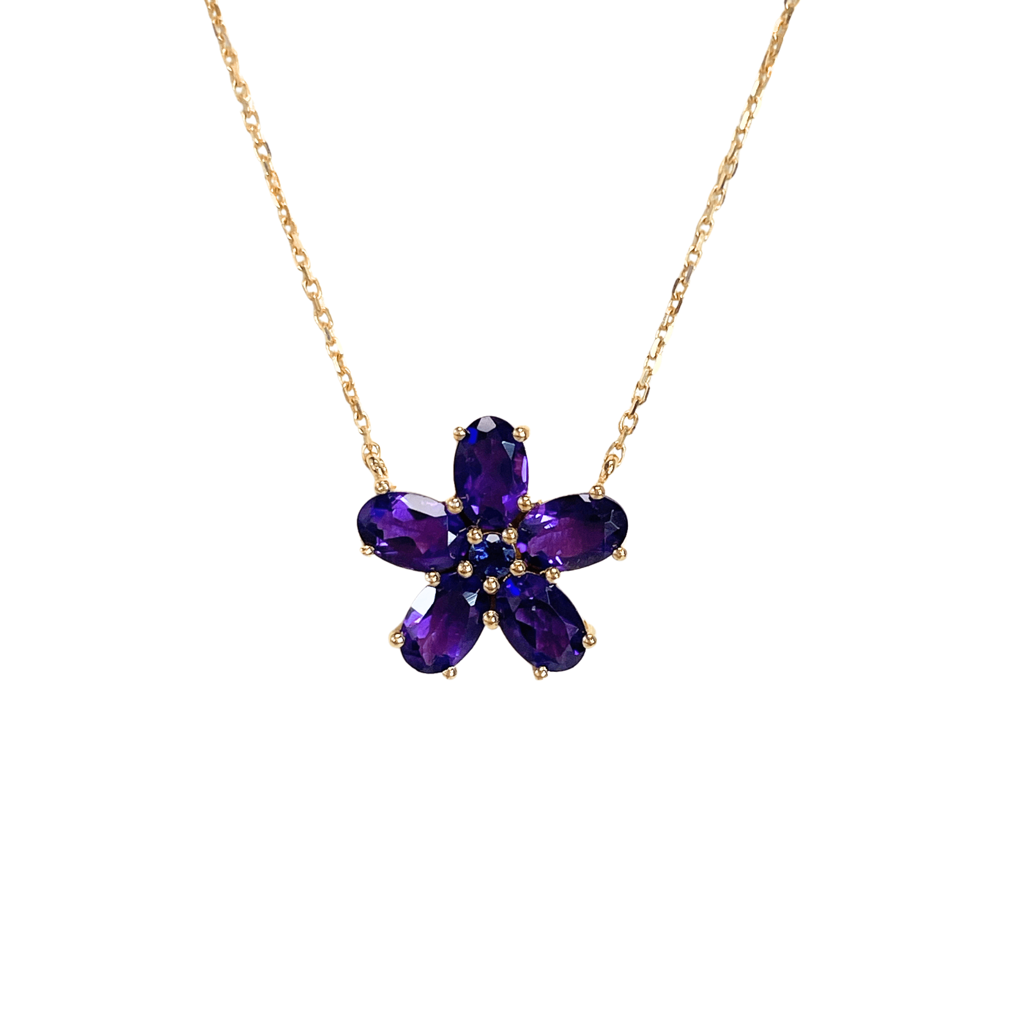 925YG FLOWER 14MM AMETHYST CENTER IOLITE NECKLACE - C'SANTOS