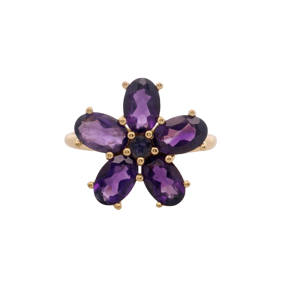 925YG FLOWER 14MM AMETHYST CENTER IOLITE RING T6.5 - C'SANTOS