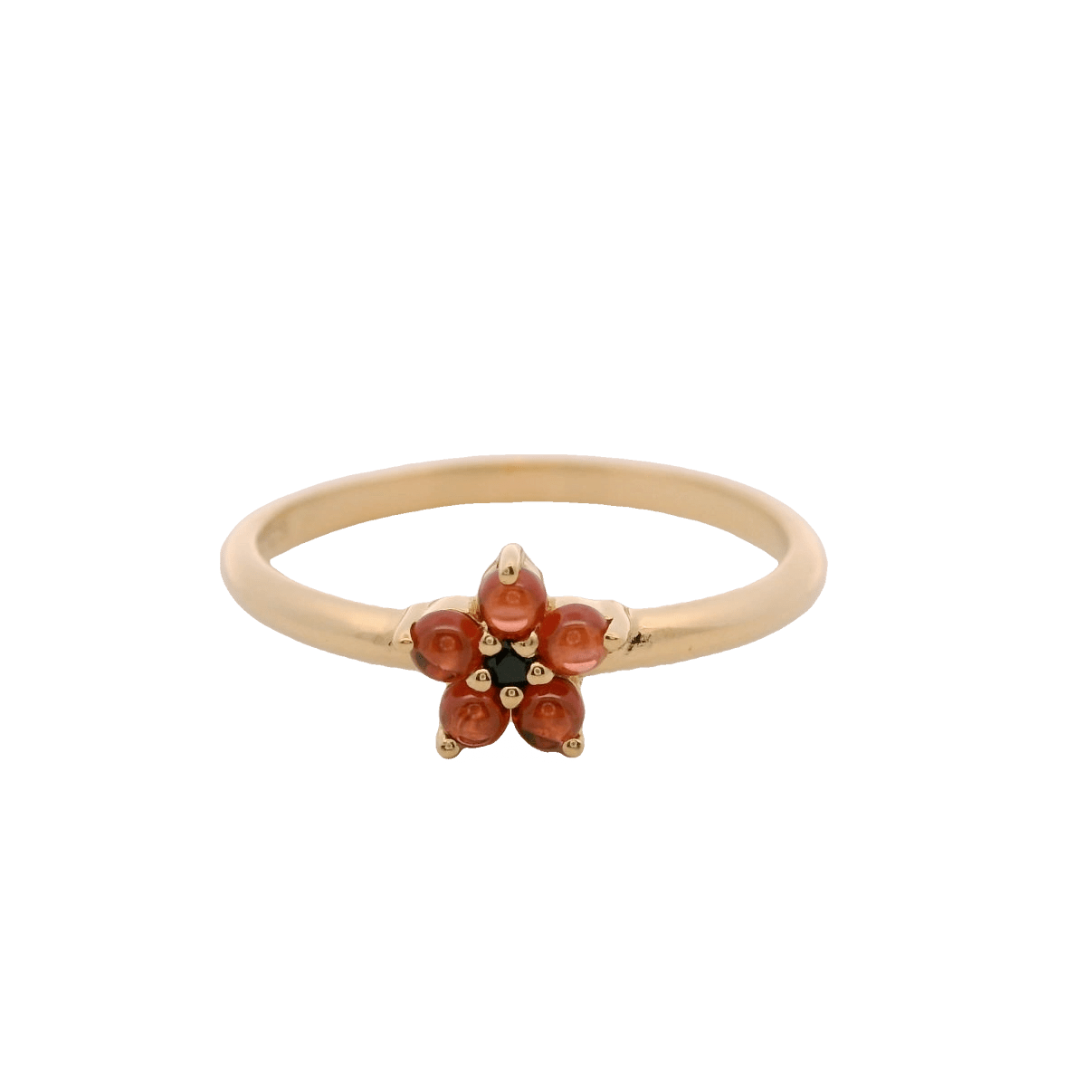925YG FLOWER 6MM GARNET CENTER SPINEL BLACK RING T6.5 - C'SANTOS