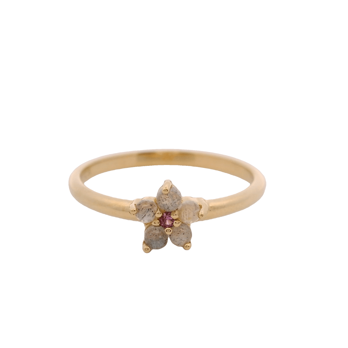 925YG FLOWER 6MM LABRADORITE CENTER GARNET RING T6.5 - C'SANTOS