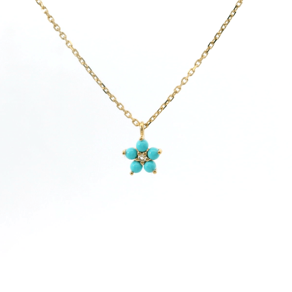 925YG FLOWER 6MM TURQUOISE SYN CENTER TOPAZ WHITE NECKLACE - C'SANTOS