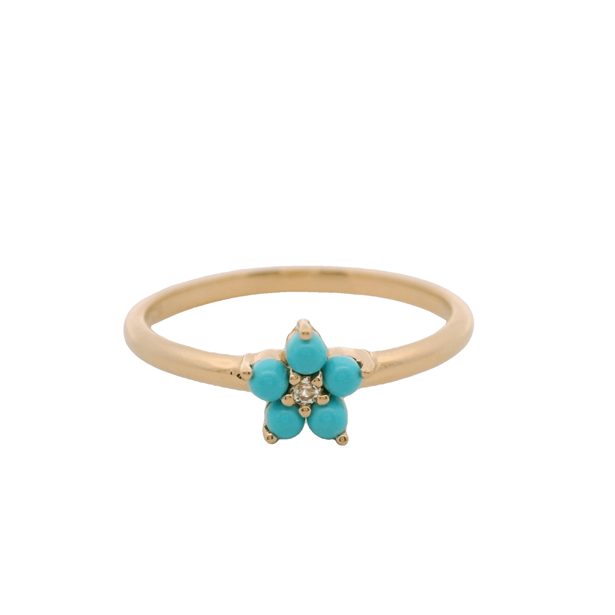925YG FLOWER 6MM TURQUOISE SYN CENTER TOPAZ WHITE RING T6.5 - C'SANTOS