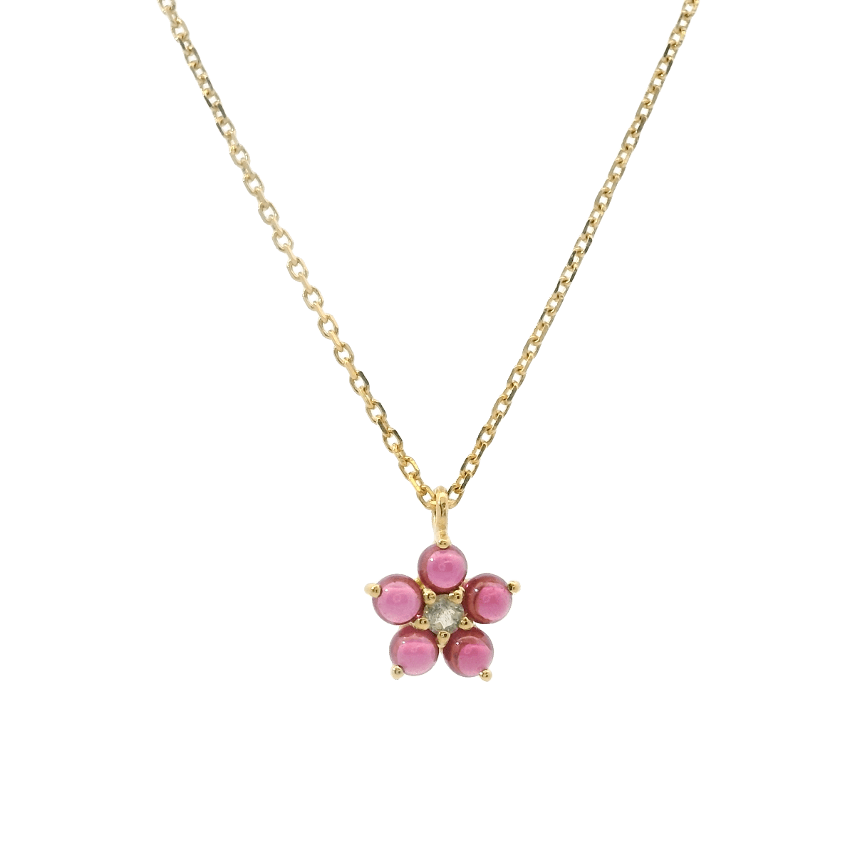 925YG FLOWER 8MM GARNET CENTER LABRADORITE NECKLACE - C'SANTOS