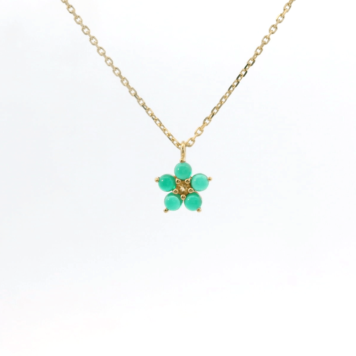 925YG FLOWER 8MM ONYX GREEN CENTER CITRINE NECKLACE - C'SANTOS