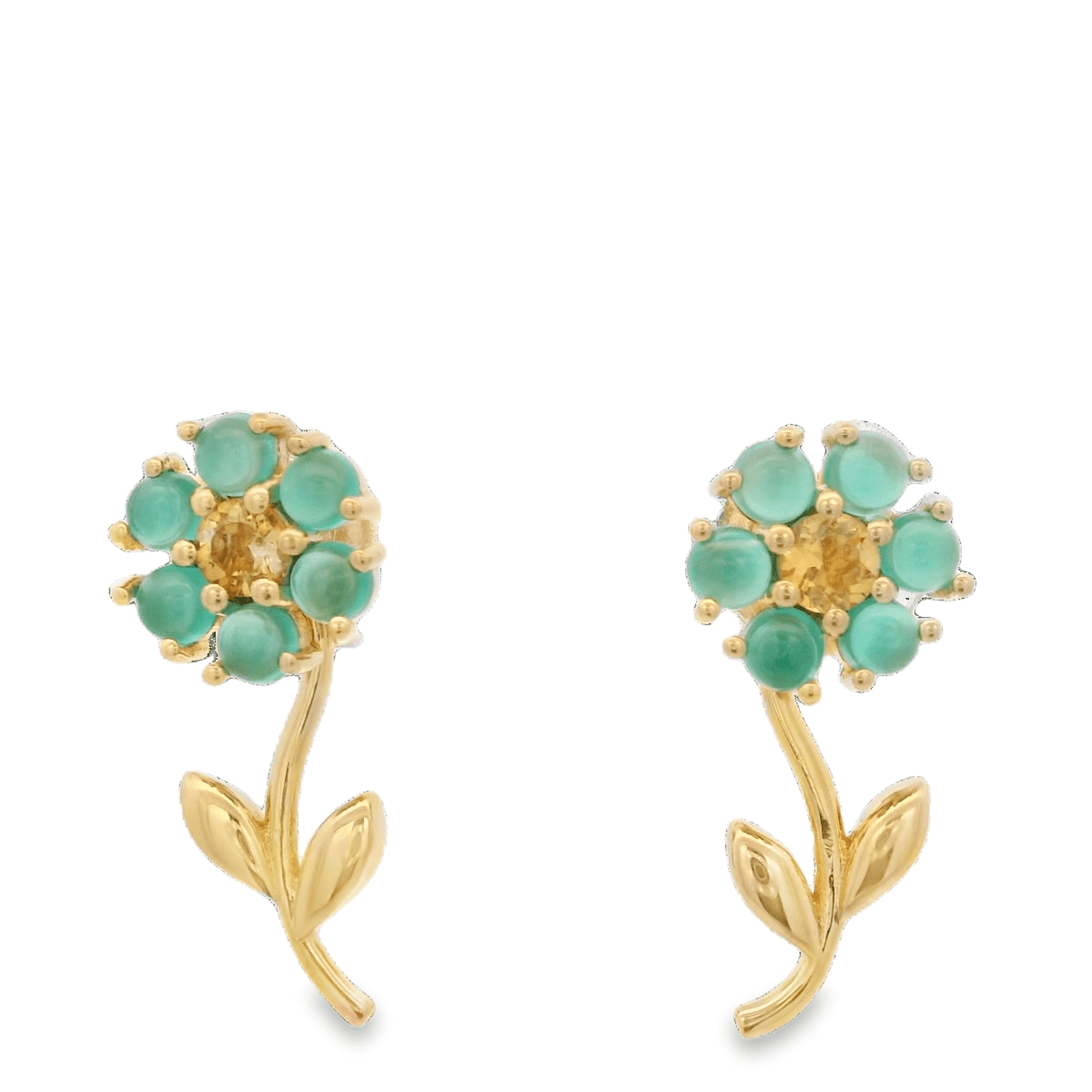 925YG FLOWER 8MM REMOVABLE STEM ONYX GREEN CENTER CITIRNE EARRINGS - C'SANTOS