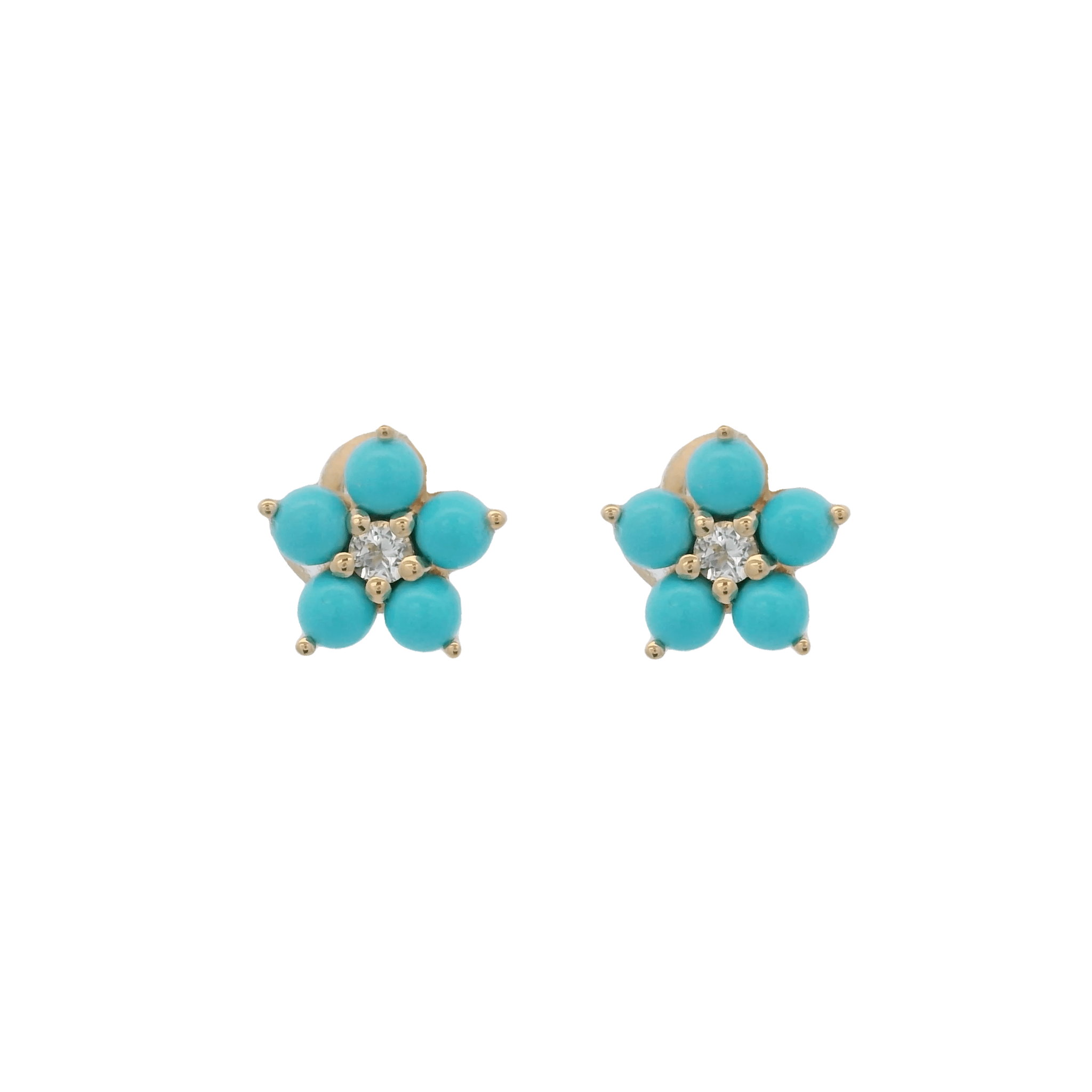 925YG FLOWER 8MM TURQUOISE SYN CENTER TOPAZ WHITE EARRINGS - C'SANTOS