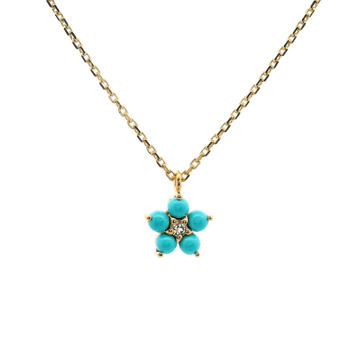 925YG FLOWER 8MM TURQUOISE SYN CENTER TOPAZ WHITE NECKLACE - C'SANTOS