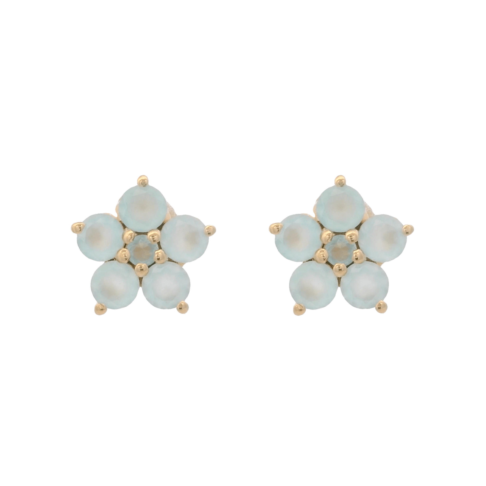 925YG FLOWER 9MM AQUA CHALCEDONY CENTER CHALCEDONY BLUE EARRINGS - C'SANTOS
