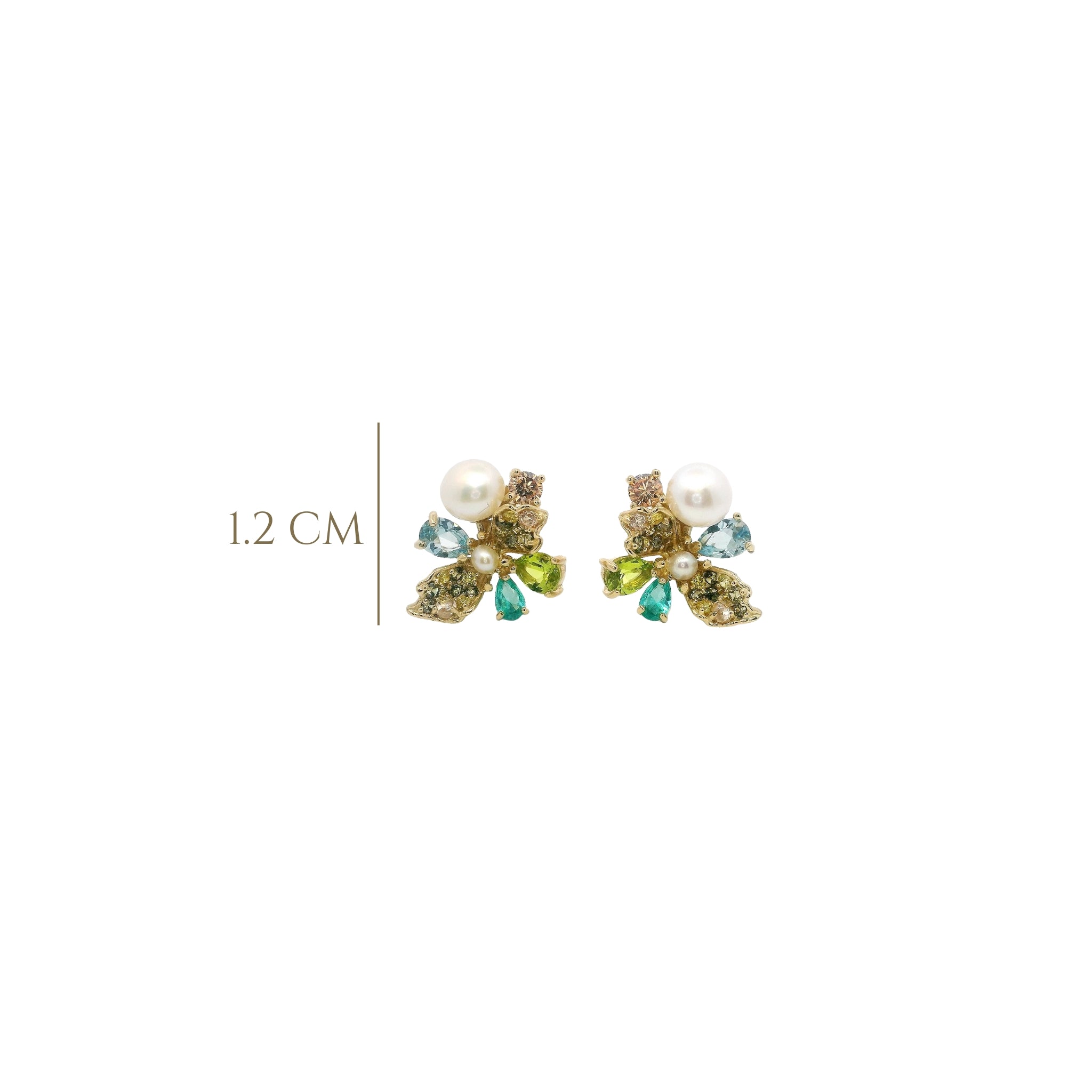 925YG FLOWER MIX STONE WITH PERL EARRINGS - C'SANTOS