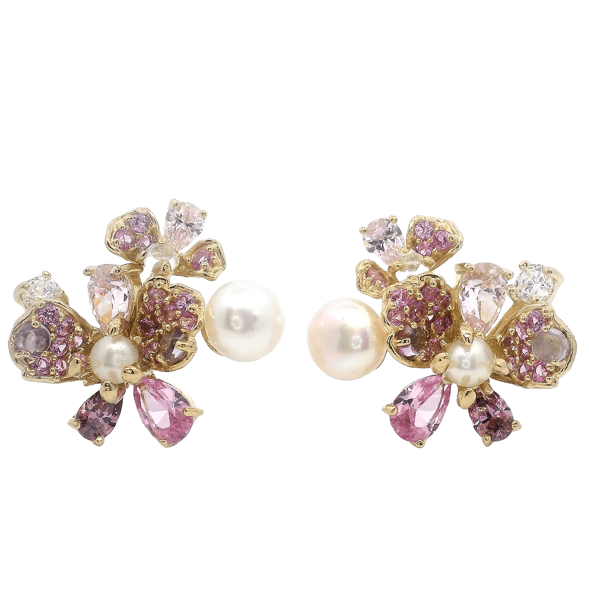 925YG FLOWER PINK AND PEARL EARRINGS - C'SANTOS