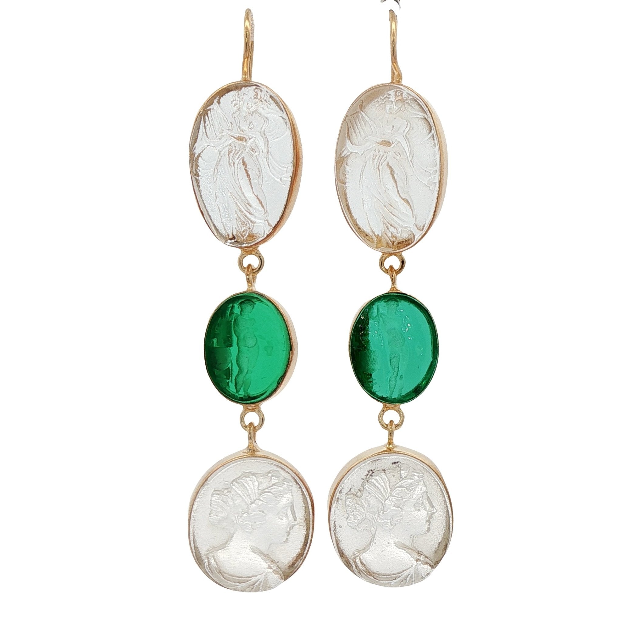 925YG FORTUNE GREEN AND PROFILE WOMAN EARRINGS - C'SANTOS