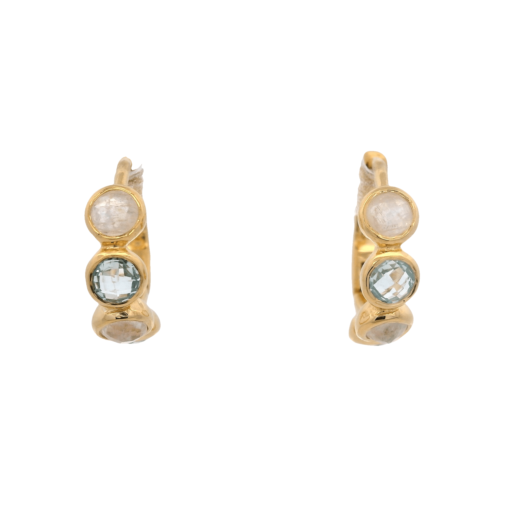 925YG FOUR STONE MOOSTONE AND TOPAZ BLUE HUGGIES - C'SANTOS