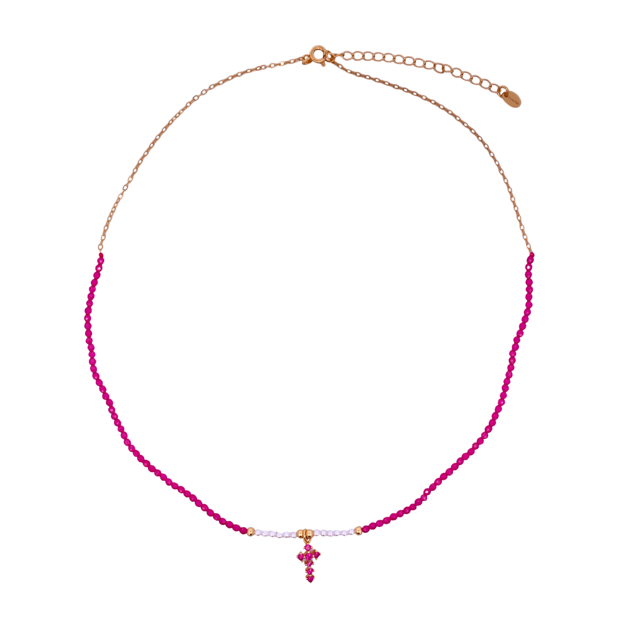 925YG HALF BEANDS WITH CROSS NECKLACE RUBY - C'SANTOS