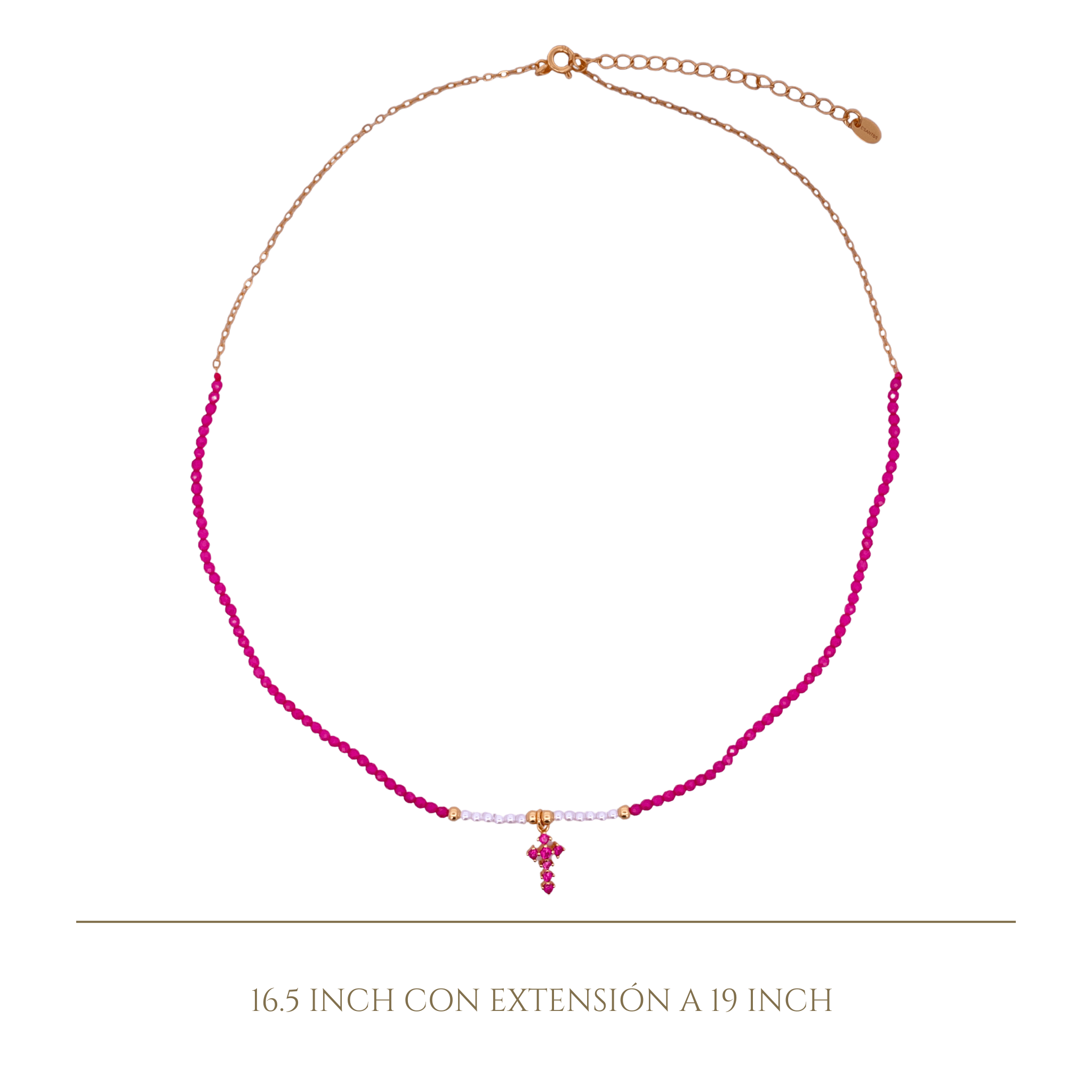 925YG HALF BEANDS WITH CROSS NECKLACE RUBY - C'SANTOS