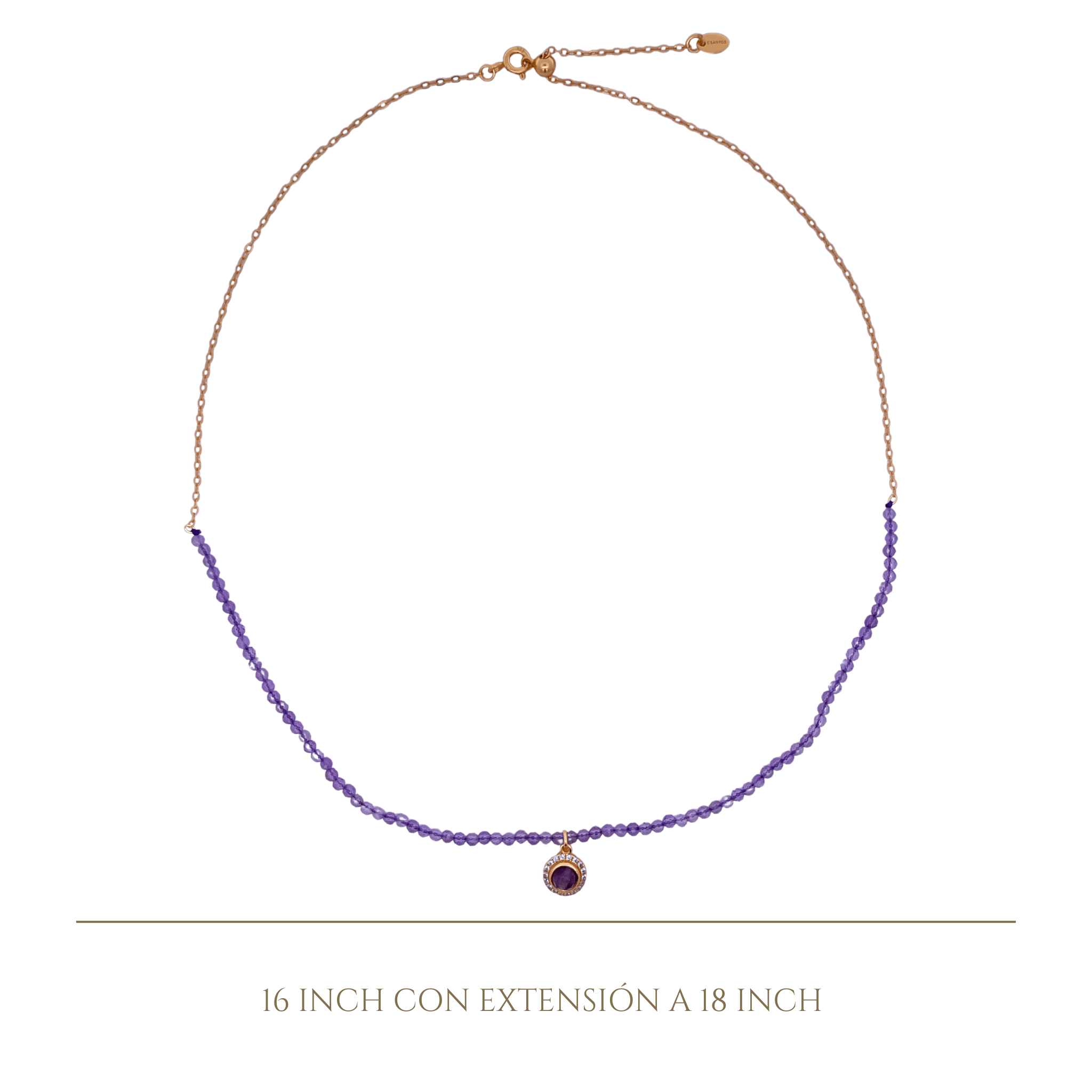 925YG HALF BEANDS WITH SOLITARY HALO NECKLACE AMETHYST - C'SANTOS