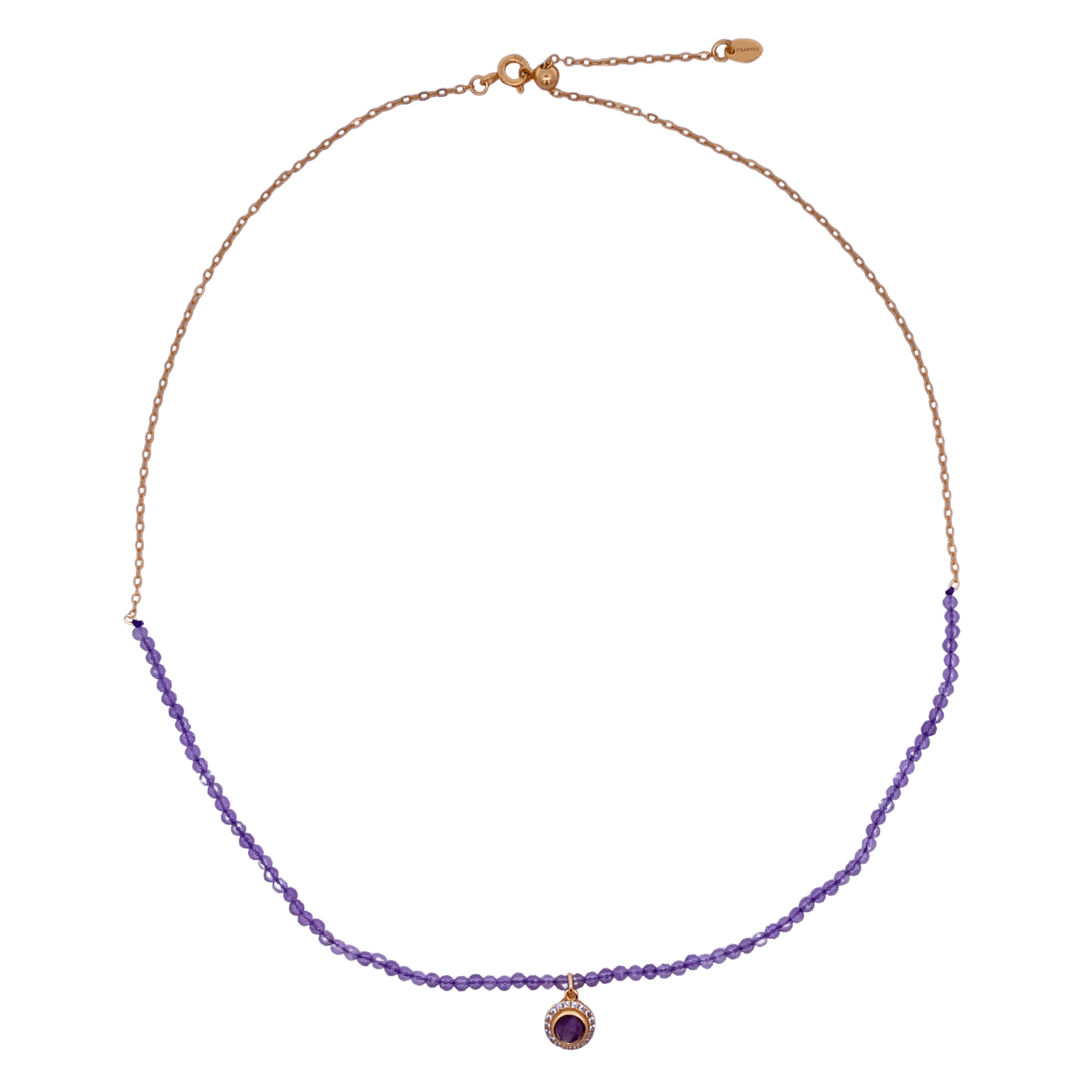 925YG HALF BEANDS WITH SOLITARY HALO NECKLACE AMETHYST - C'SANTOS