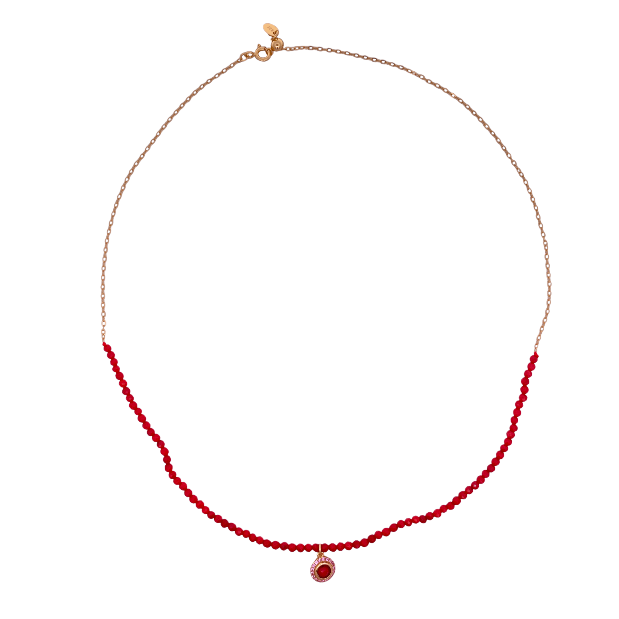 925YG HALF BEANDS WITH SOLITARY HALO NECKLACE CORAL - C'SANTOS