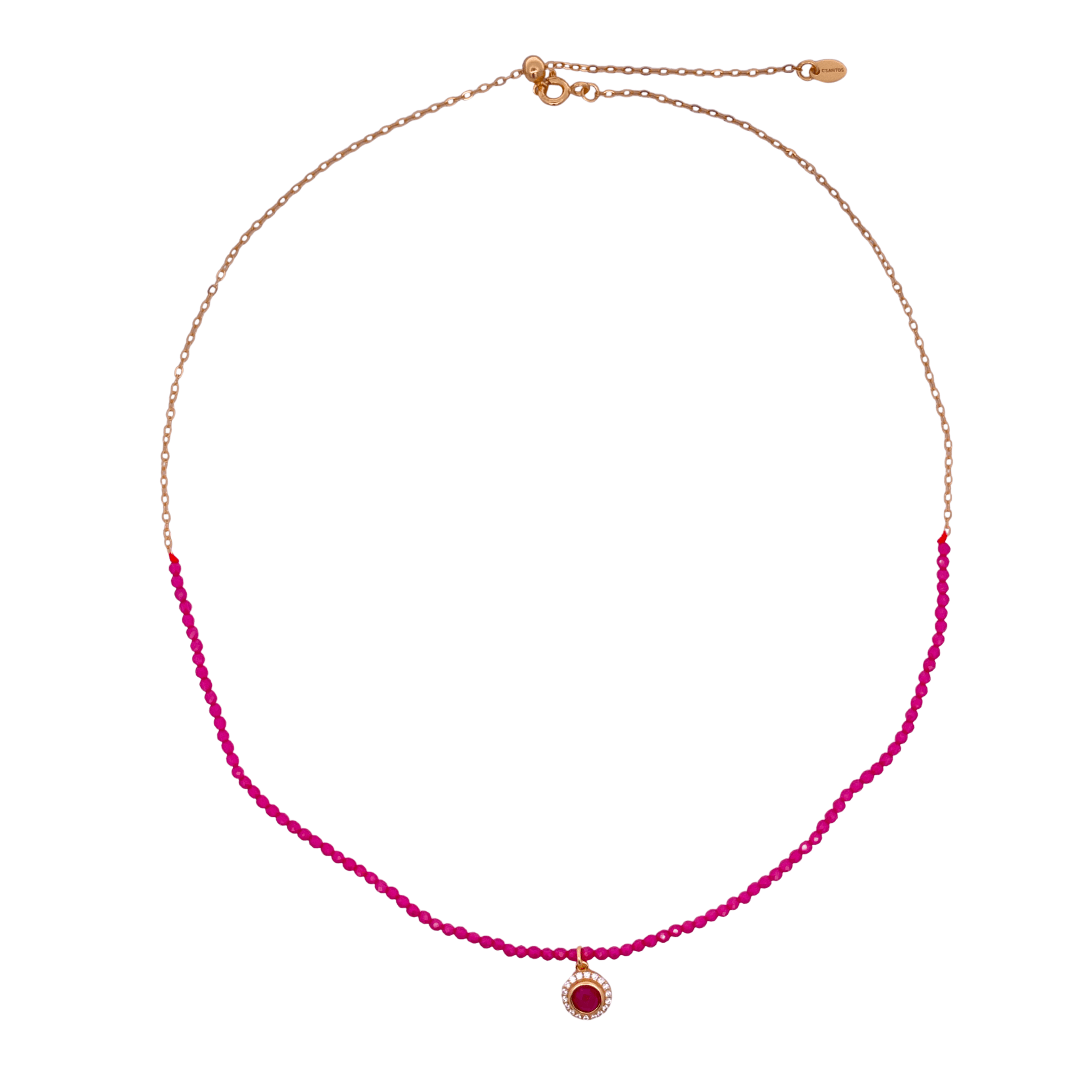 925YG HALF BEANDS WITH SOLITARY HALO NECKLACE RUBY - C'SANTOS