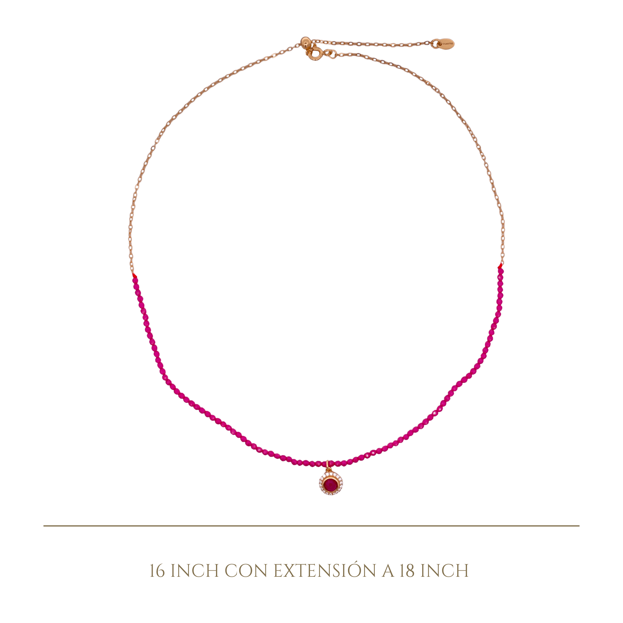 925YG HALF BEANDS WITH SOLITARY HALO NECKLACE RUBY - C'SANTOS