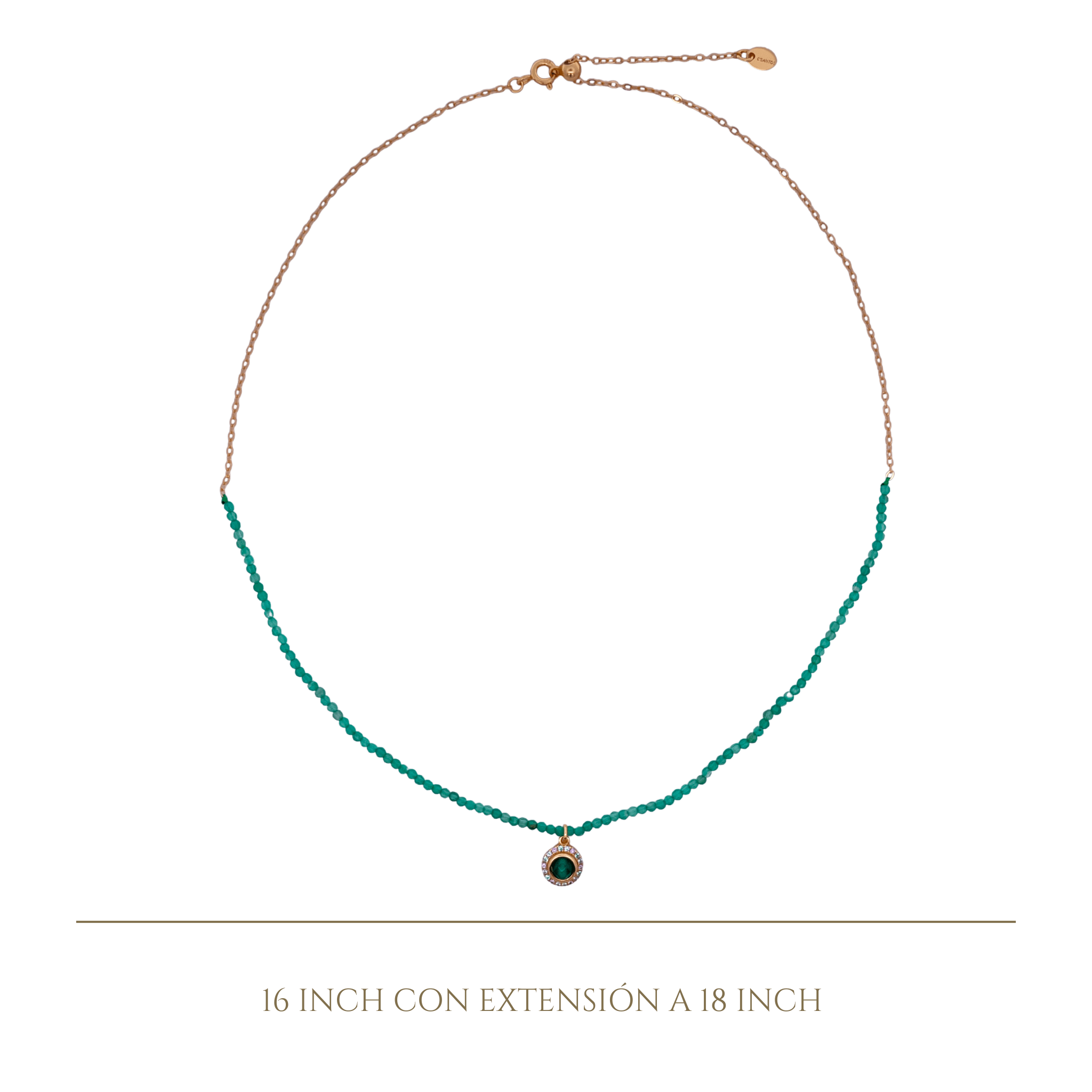 925YG HALF BEANDS WITH SOLITARY HALO NECKLACE TOU GREEN - C'SANTOS