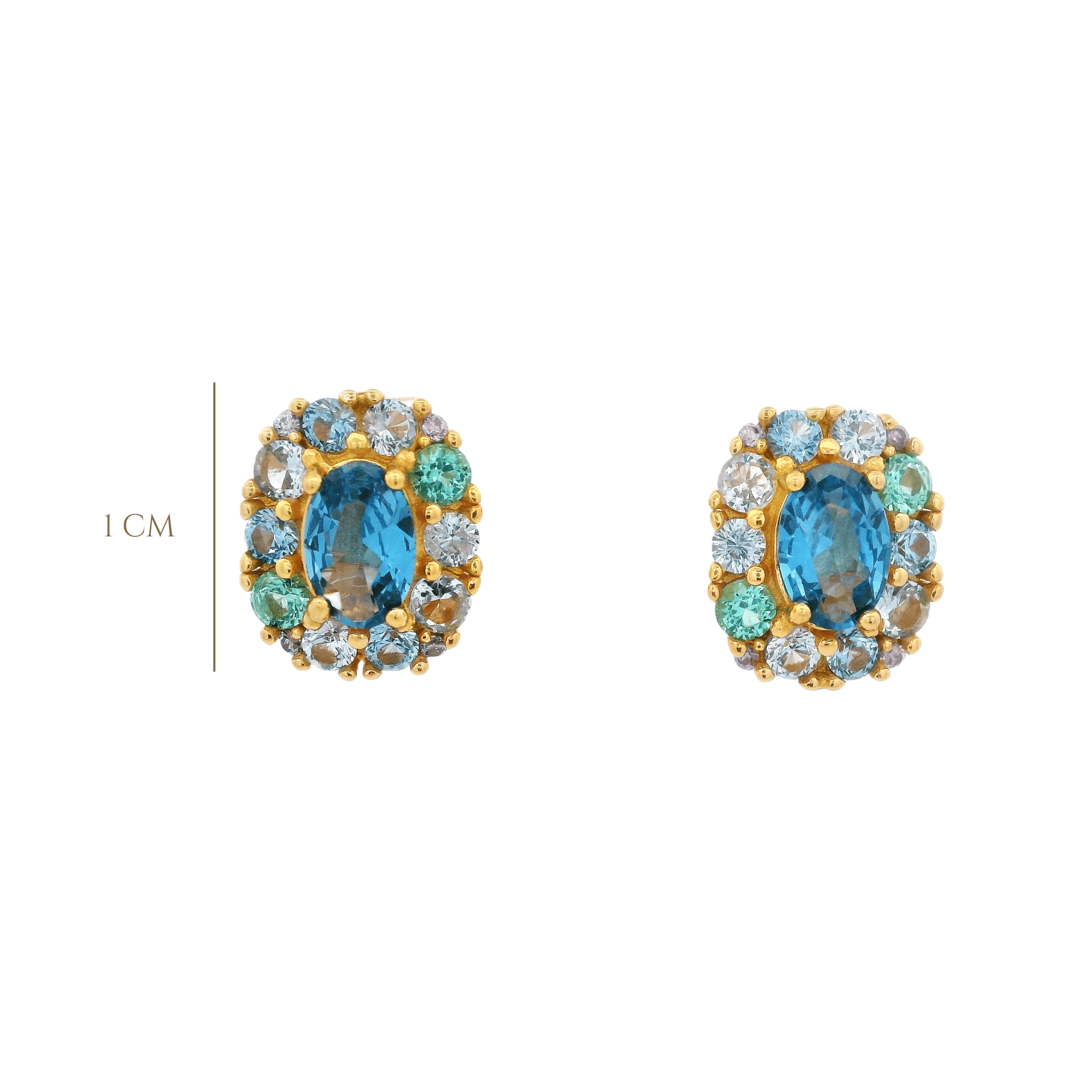 925YG HALO SQUARE EARRINGS CZ BLUE - C'SANTOS