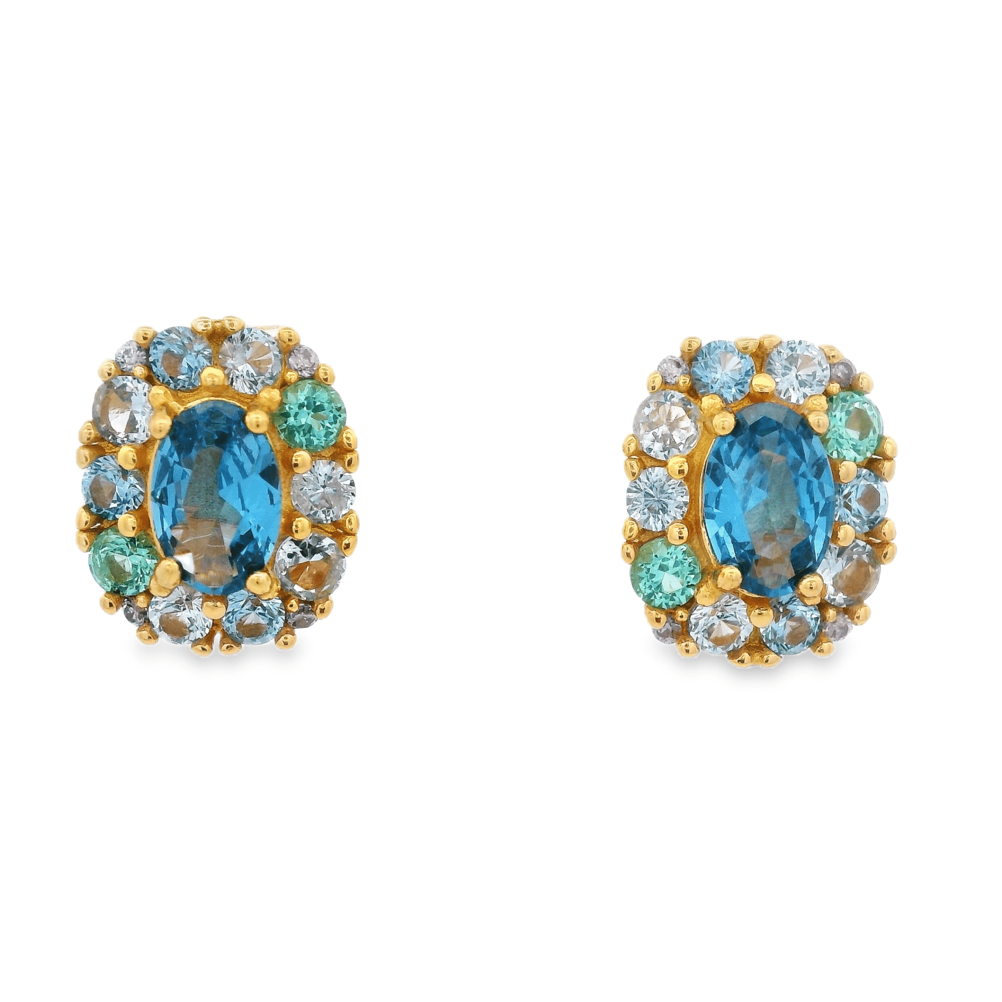 925YG HALO SQUARE EARRINGS CZ BLUE - C'SANTOS