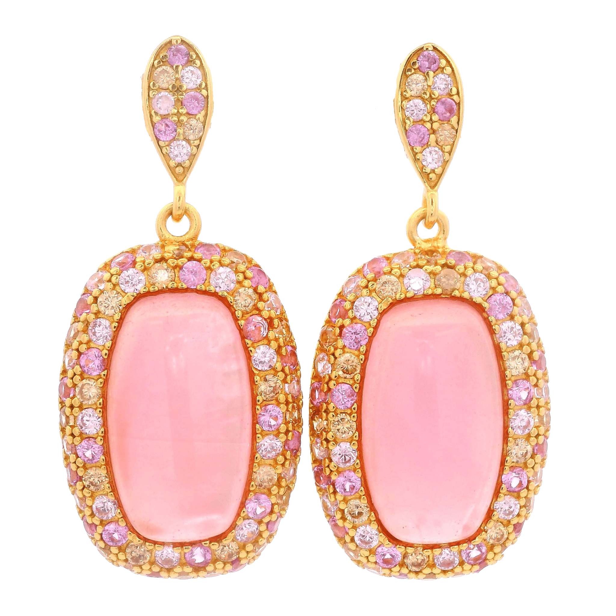 925YG HALO SQUARE EARRINGS CZ ROSE - C'SANTOS