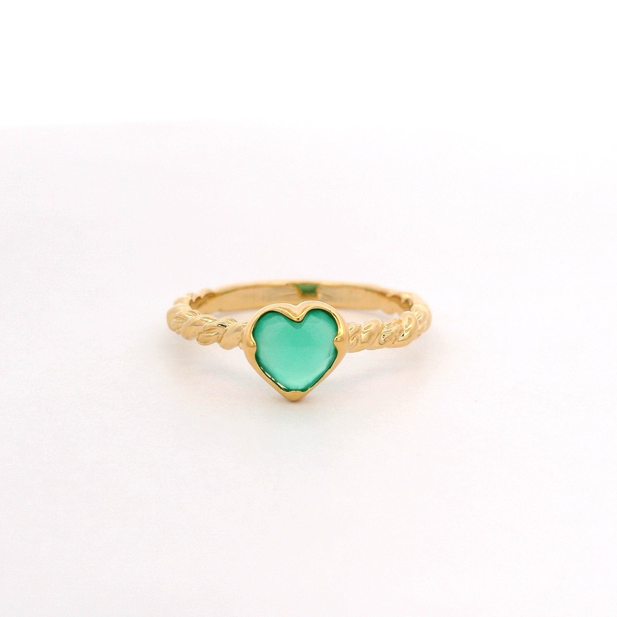 925YG HEART BEZEL ONYX GREEN GILT RING T6.5 - C'SANTOS