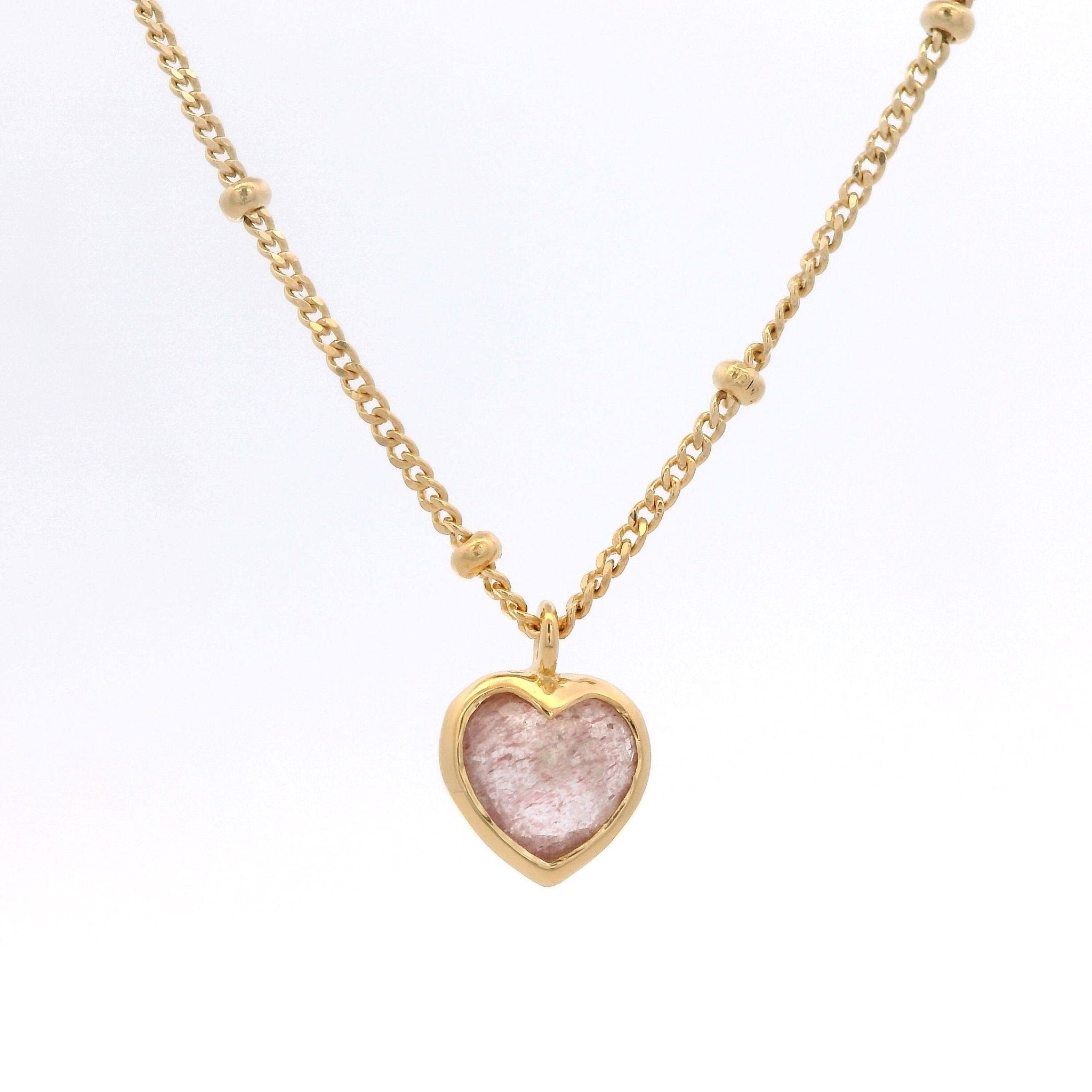 925YG HEART BEZEL STRAWBERRY PINK QUARTZ NECKLACE - C'SANTOS