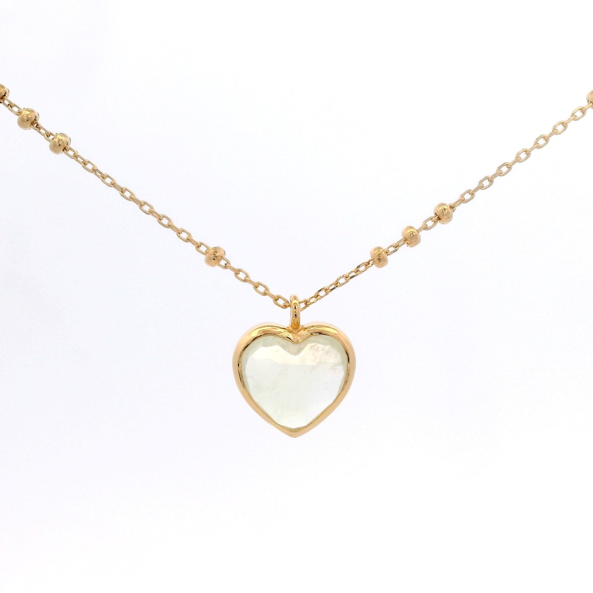 925YG HEART CABUCHON PREHNITE NECKLACE - C'SANTOS