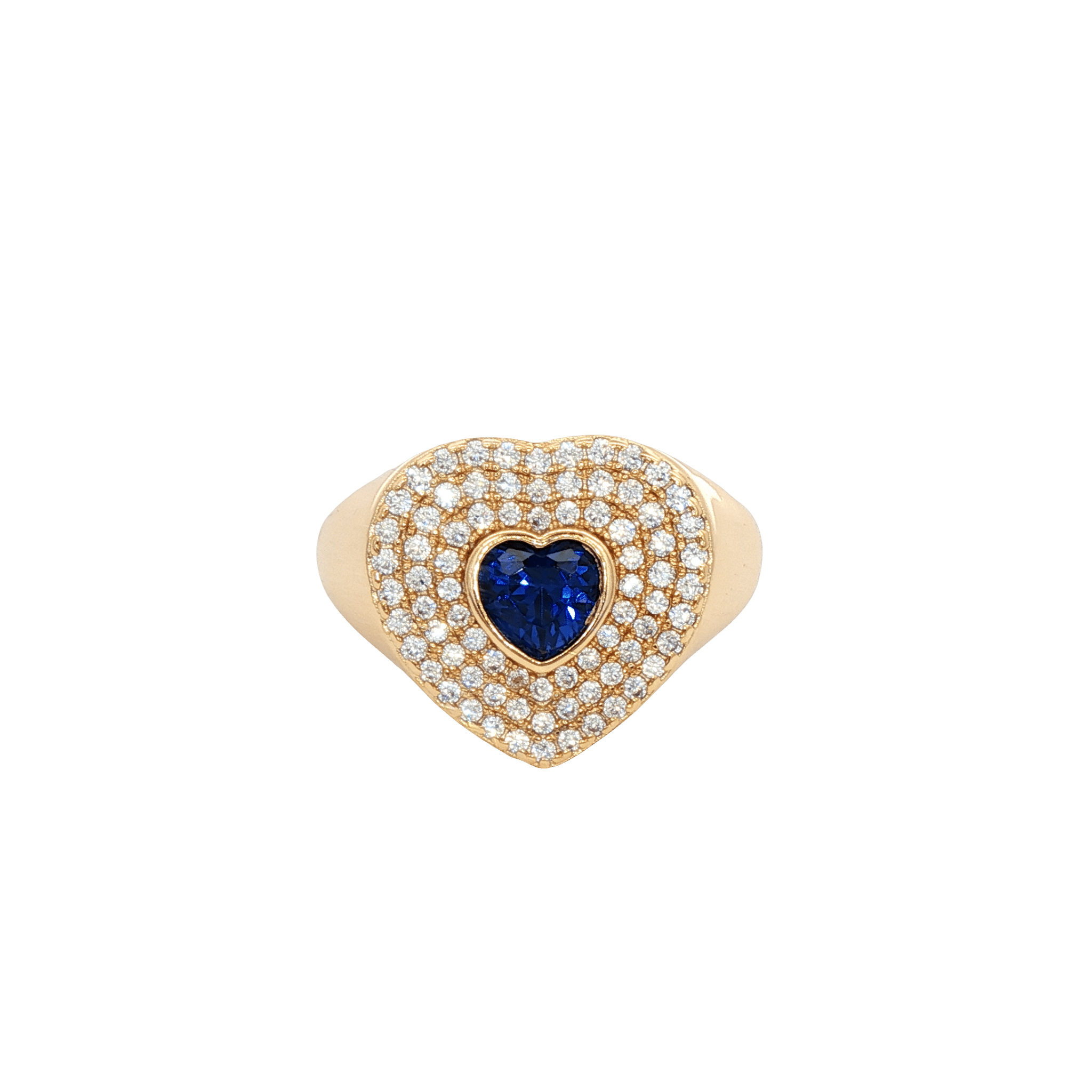 925YG HEART PAVE WITH BLUE CZ RING - C'SANTOS