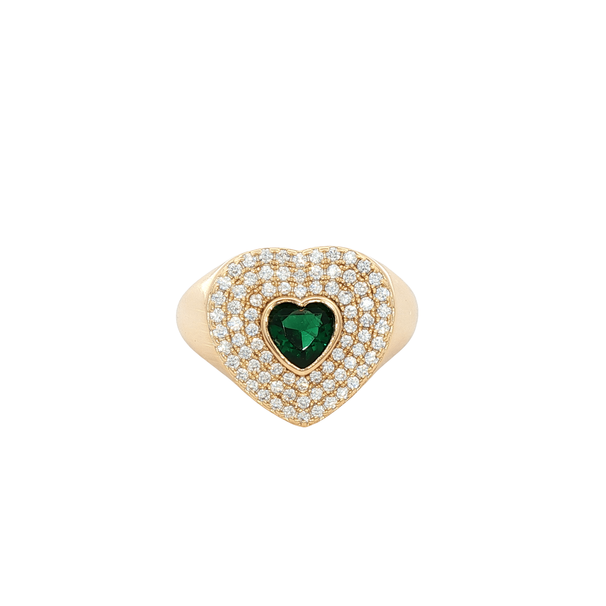 925YG HEART PAVE WITH GREEN CZ RING - C'SANTOS