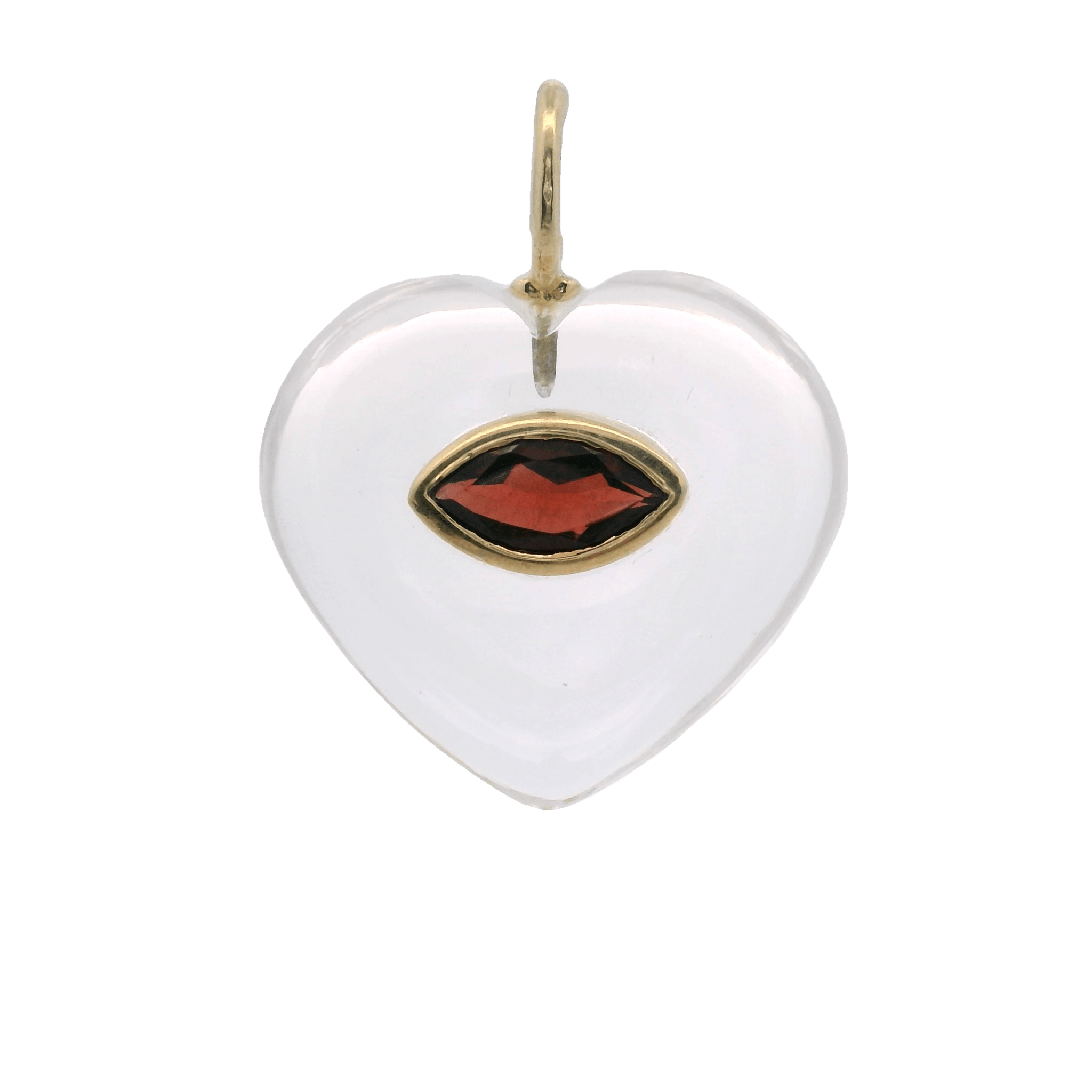 925YG HEART ROCK CRYSTAL CENTER GARNET CHARM - C'SANTOS