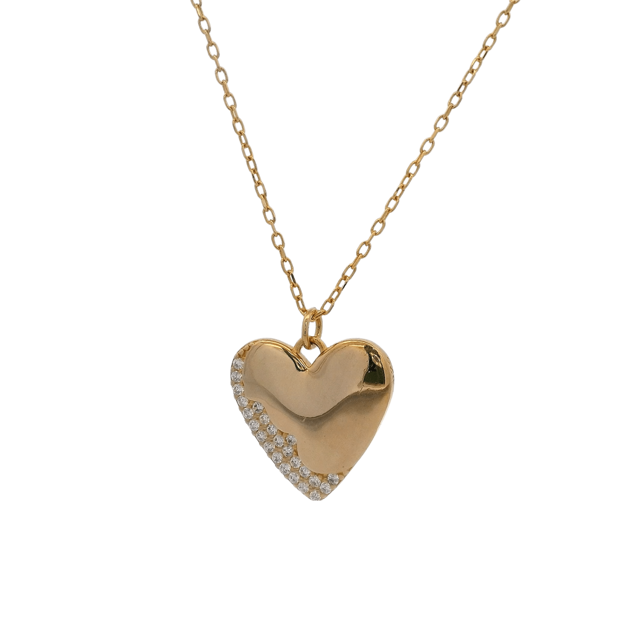 925YG HEART SEMI PAVE NECKLACE - C'SANTOS