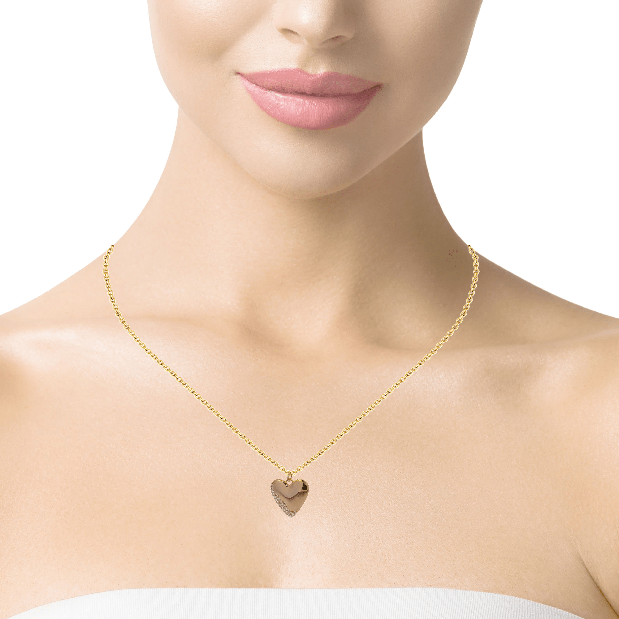 925YG HEART SEMI PAVE NECKLACE - C'SANTOS
