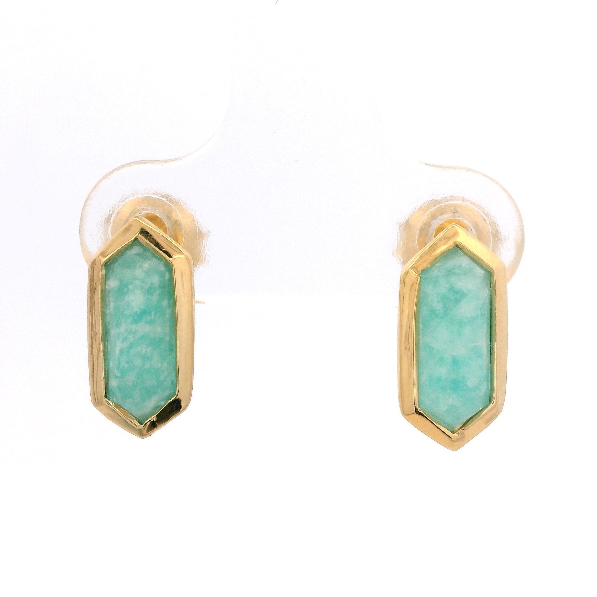 925YG HEXAGONAL AMAZONITE EARRINGS - C'SANTOS