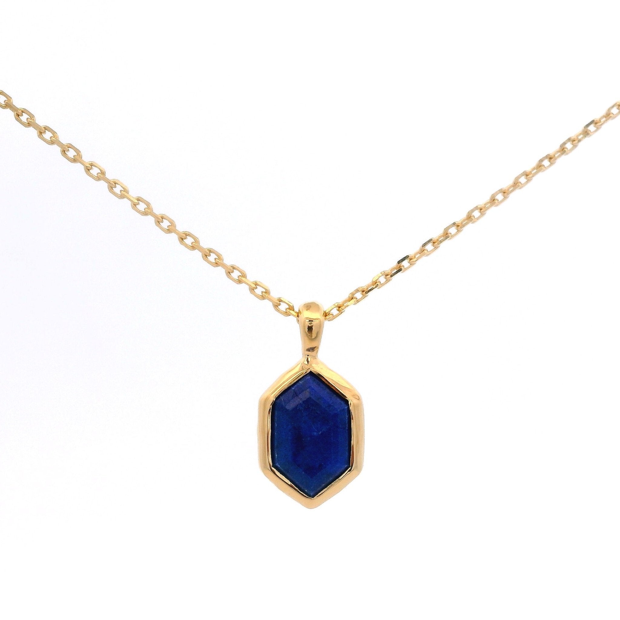 925YG HEXAGONAL BEZEL LAPIS LAZULI NECKLACE - C'SANTOS