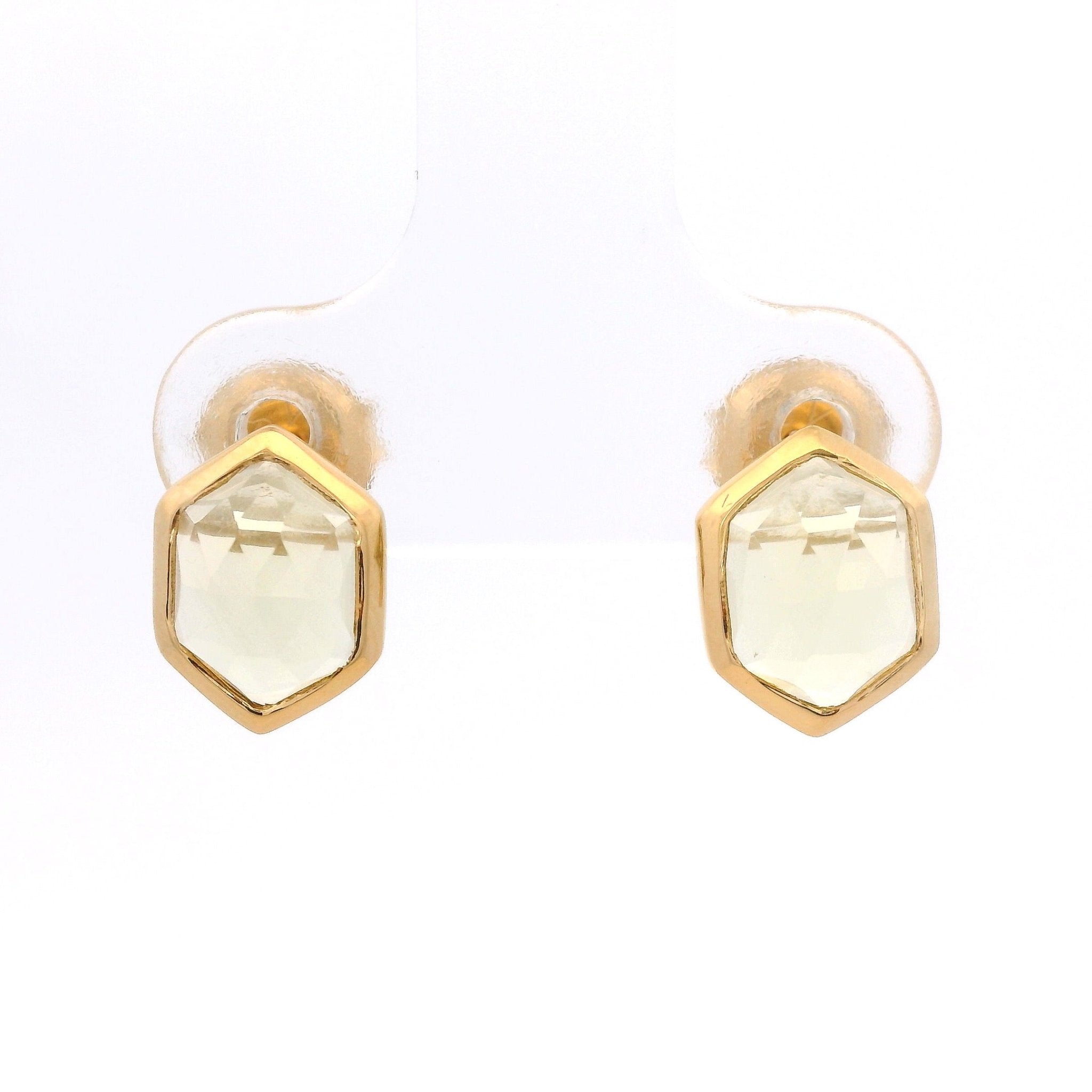 925YG HEXAGONAL LEMON QUARTZ EARRINGS - C'SANTOS