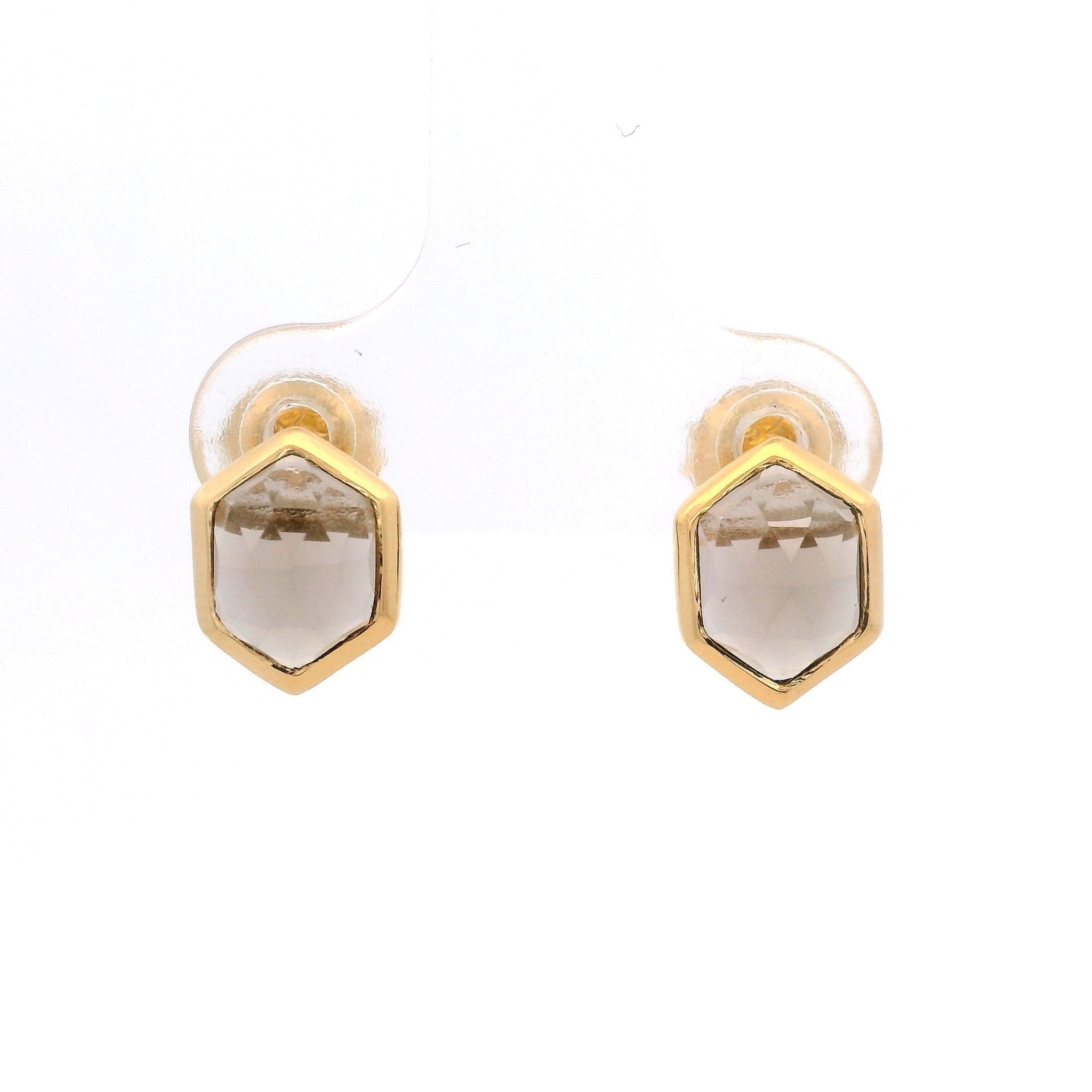 925YG HEXAGONAL SMOKY QUARTZ EARRINGS - C'SANTOS