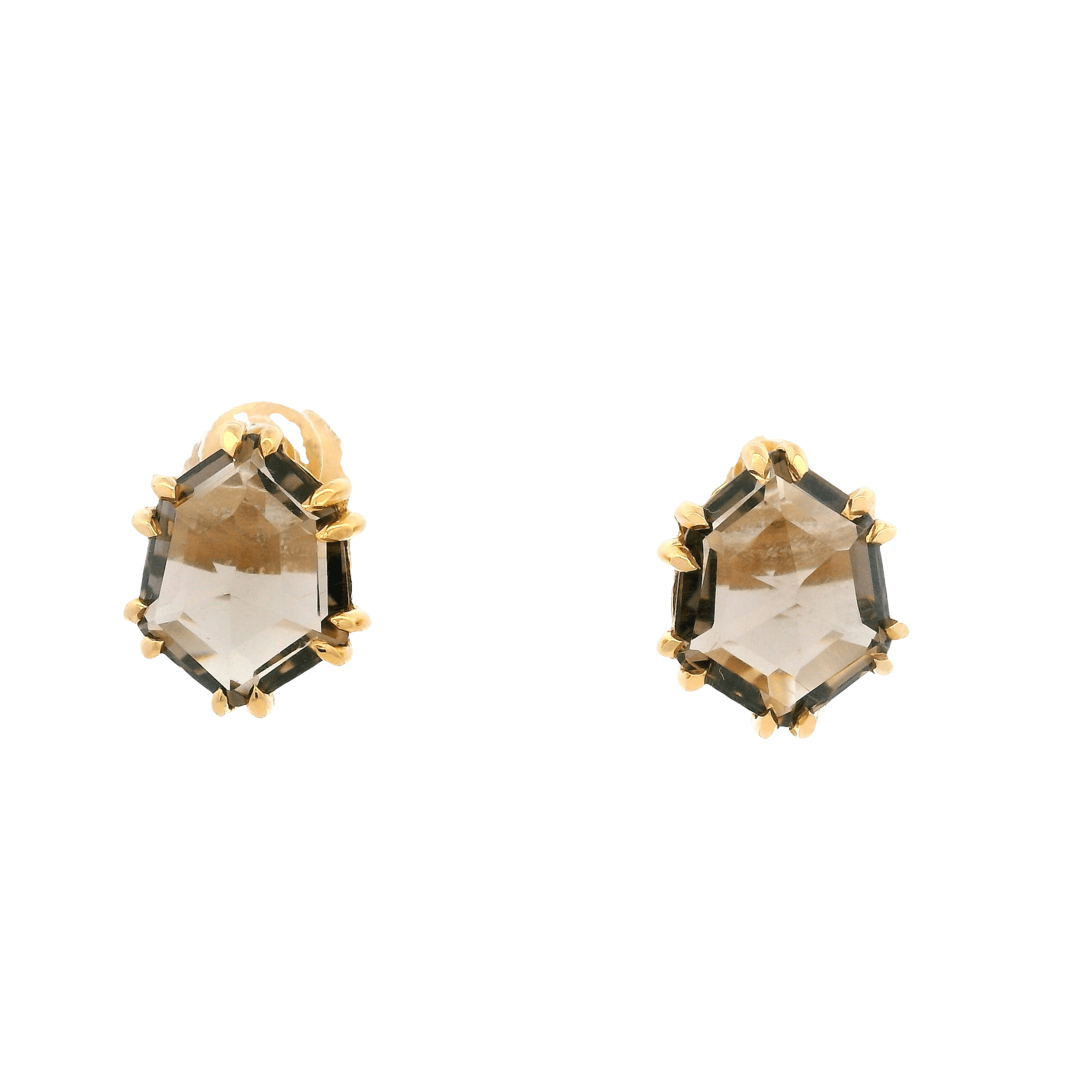 925YG HEXAGONAL SMOKY QUARTZ LIGHT EARRINGS - C'SANTOS