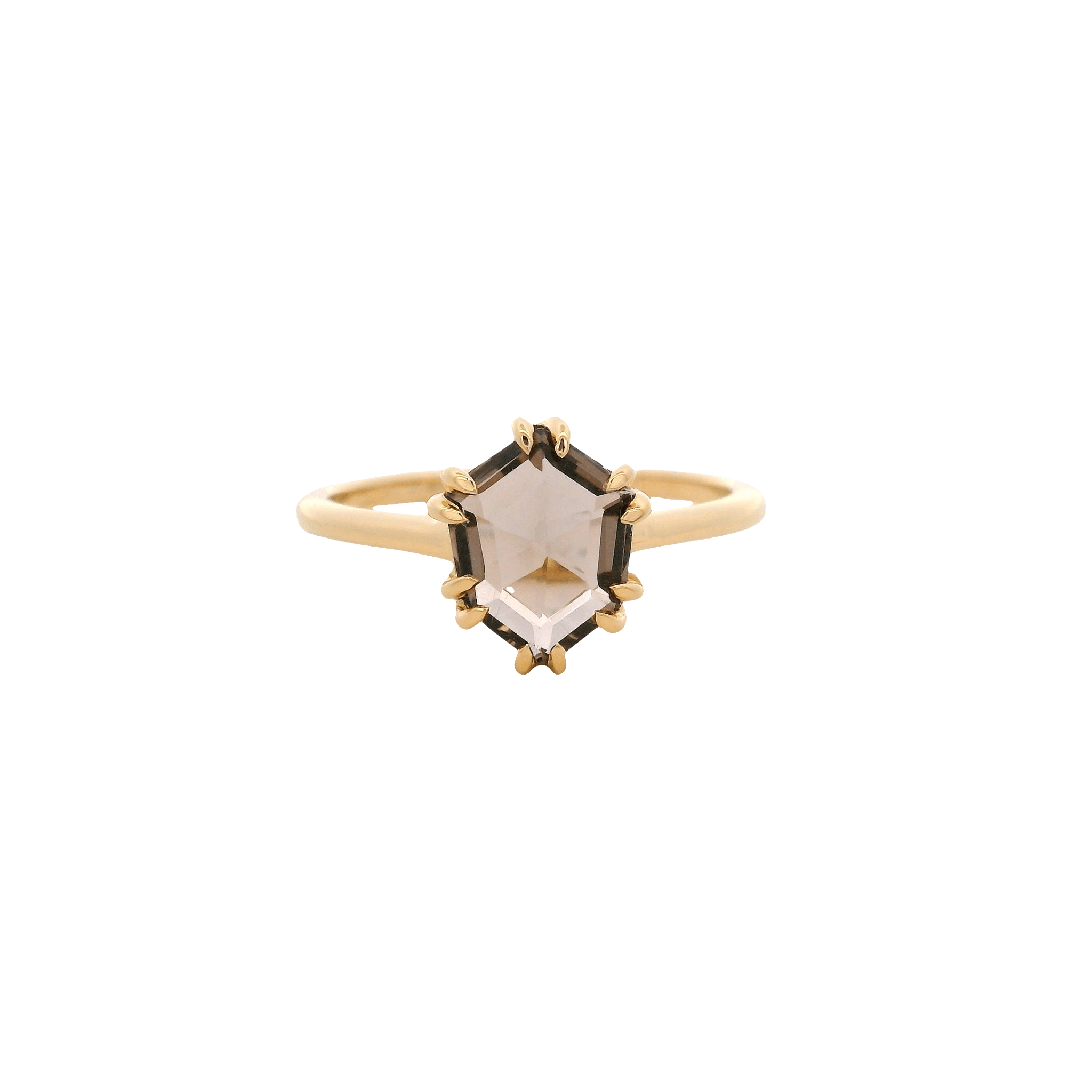 925YG HEXAGONAL SMOKY QUARTZ LIGHT RING T6.5 - C'SANTOS