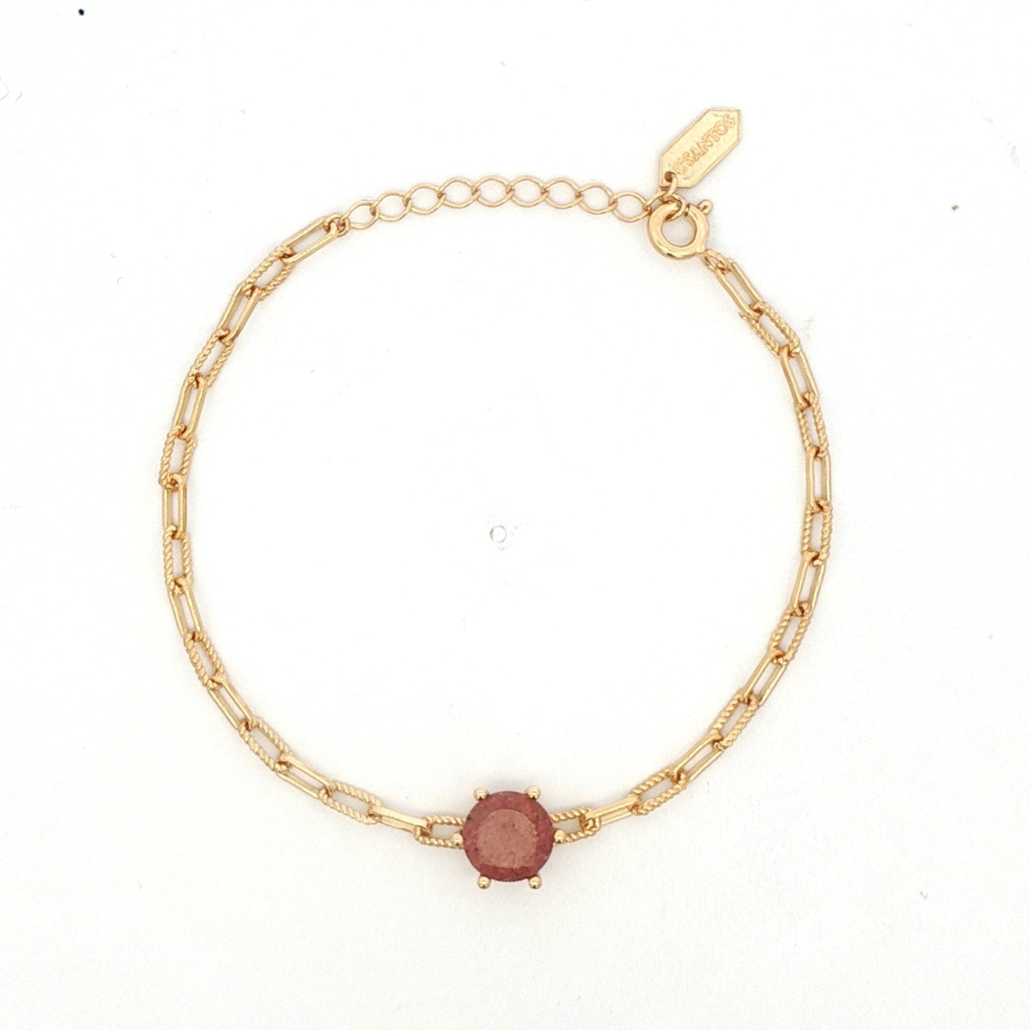 925YG HEXAGONAL STRAWBERRY PINK QUARTZ PAPERCLIP BRACELET - C'SANTOS