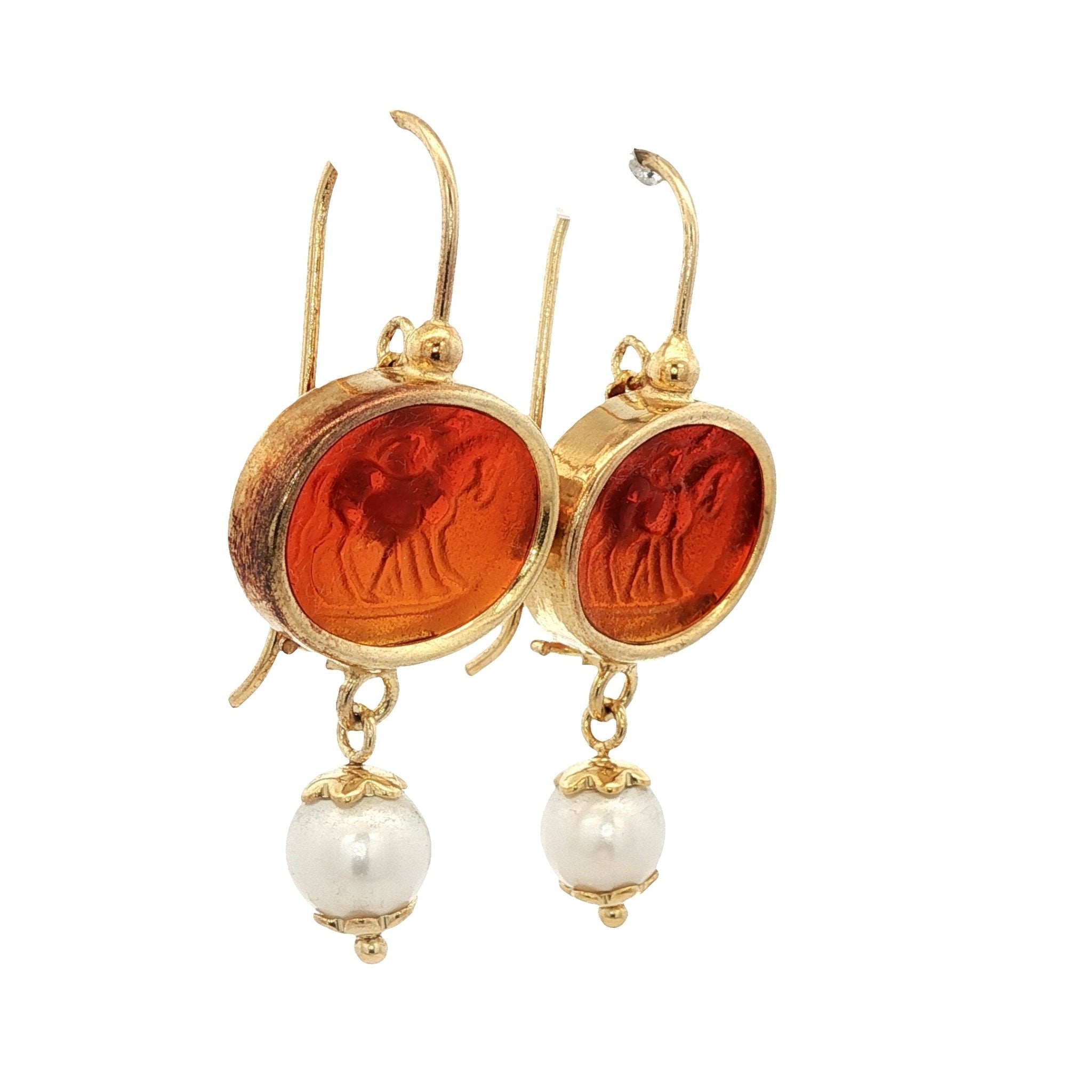 925YG HORSES AMBAR AND PEARL EARRINGS - C'SANTOS