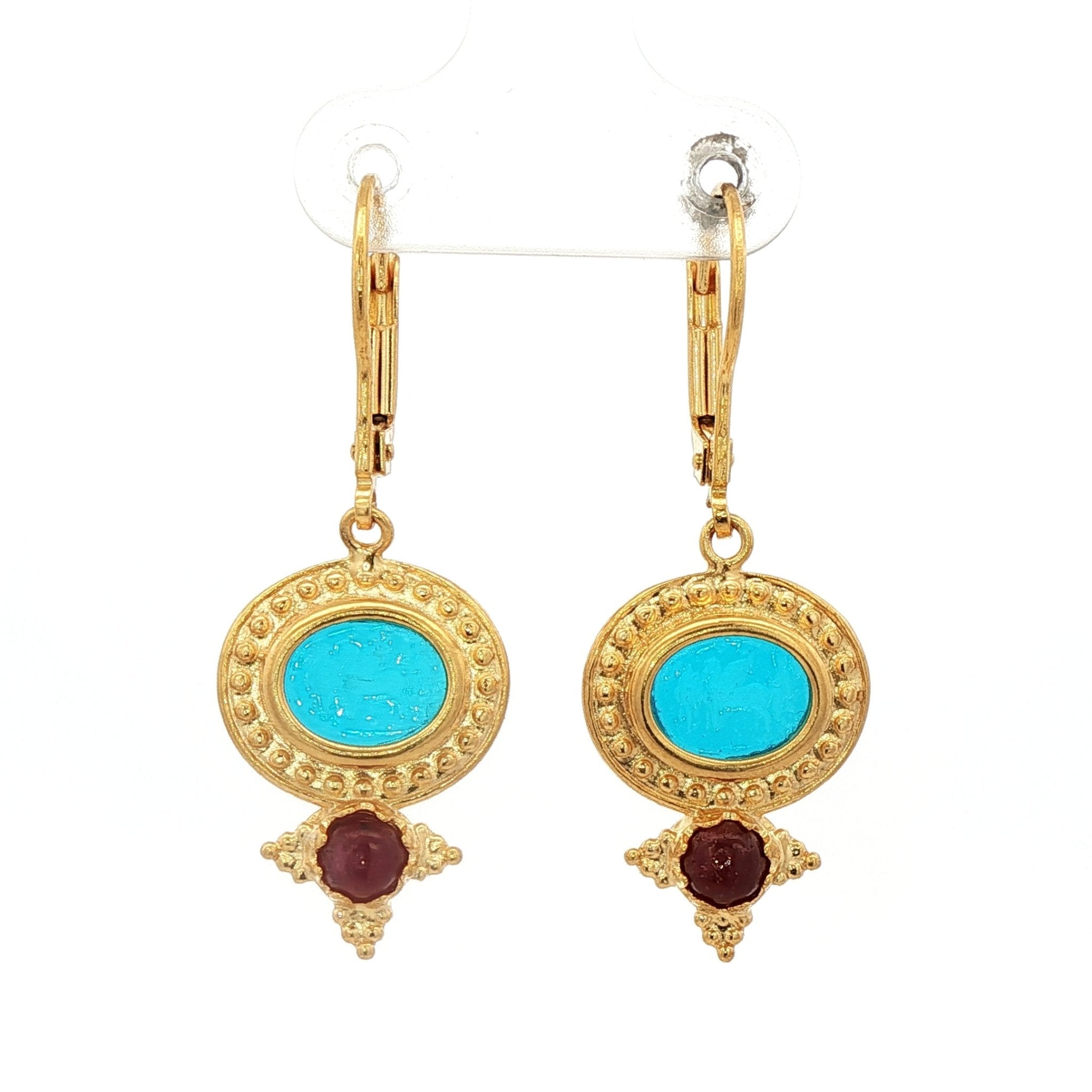 925YG HORSES SKY BLUE AND RUBY EARRINGS - C'SANTOS