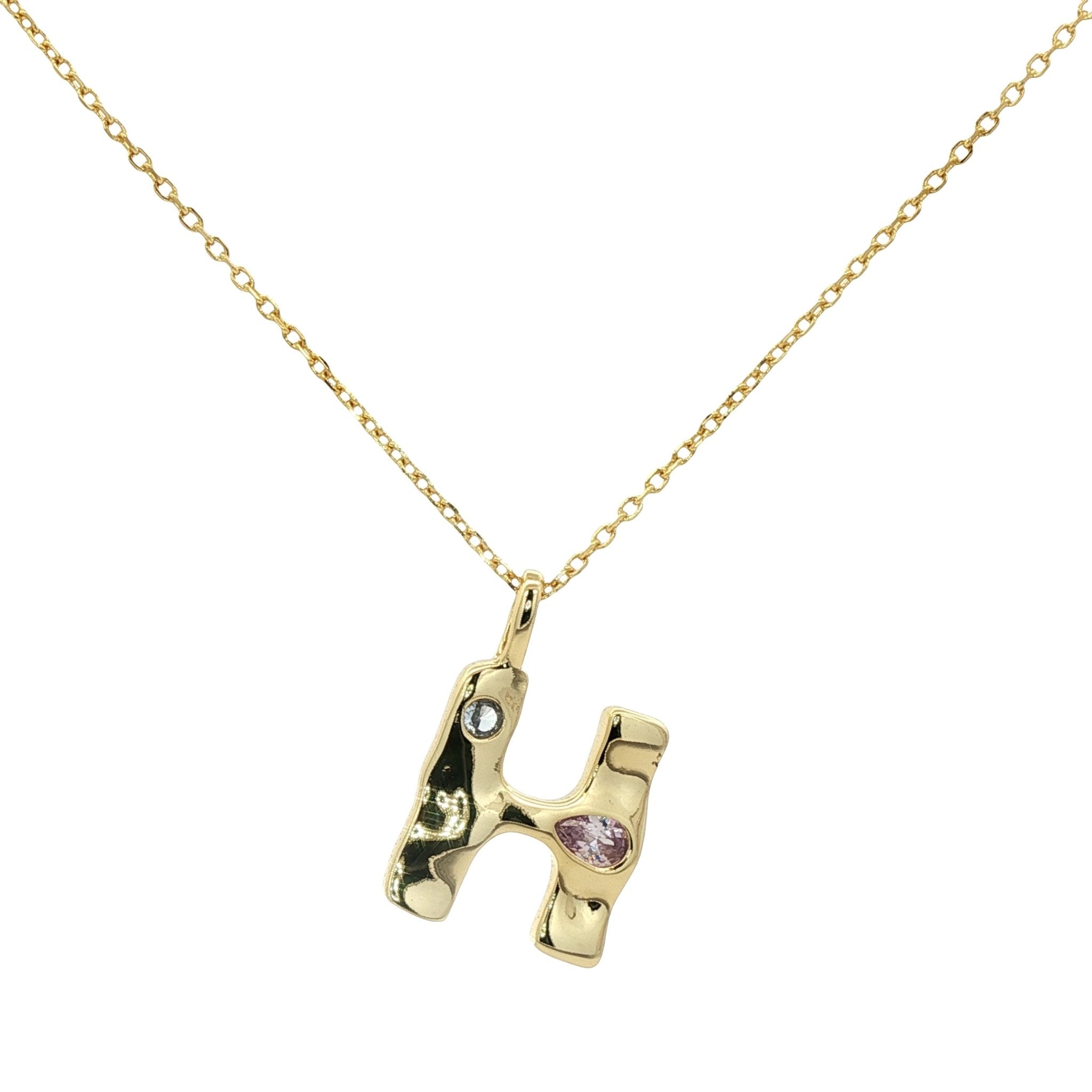 925YG INICIAL H MULTICOLOR CZ NECKLACE - C'SANTOS