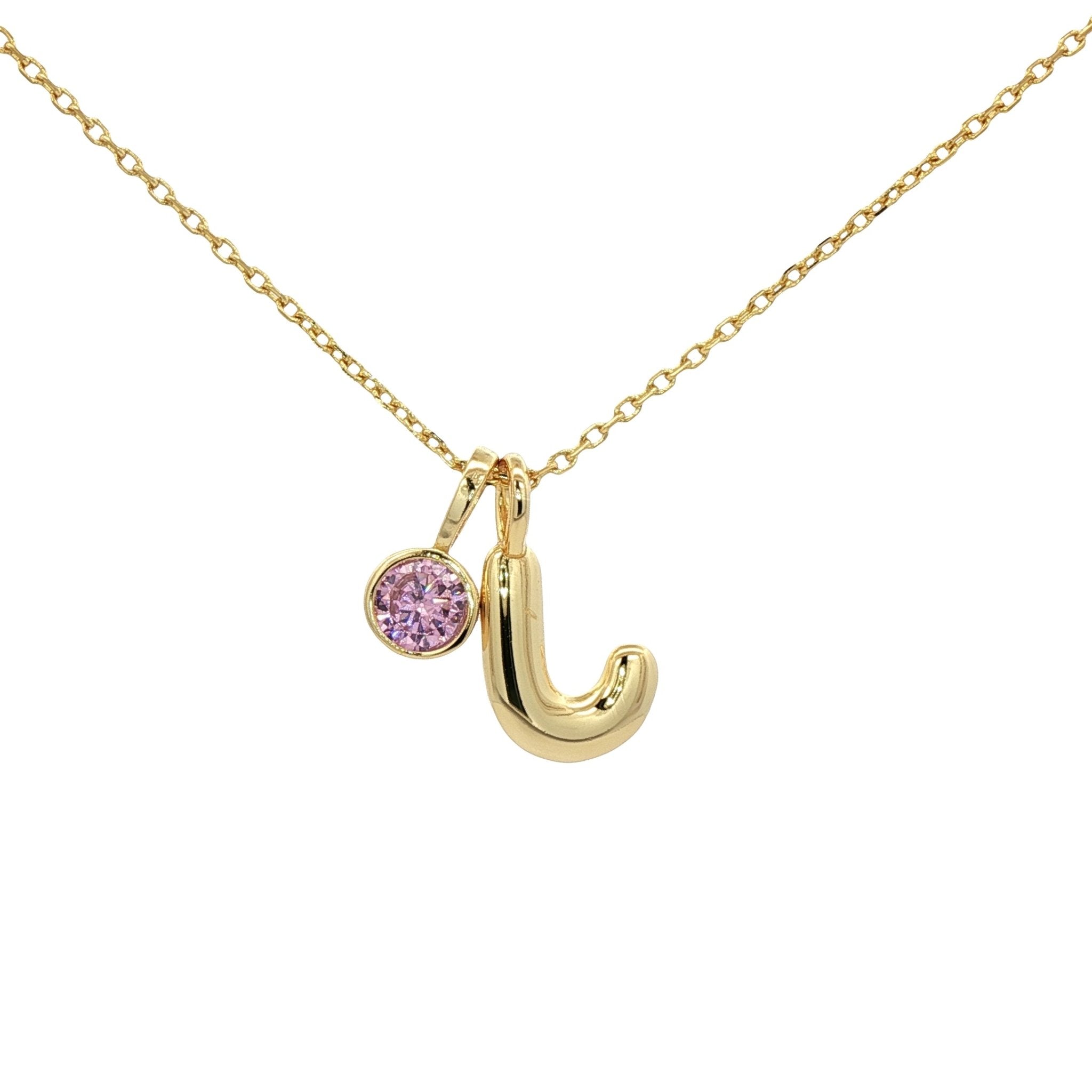 925YG INICIAL J PINK CZ PENDANT NECKLACE - C'SANTOS