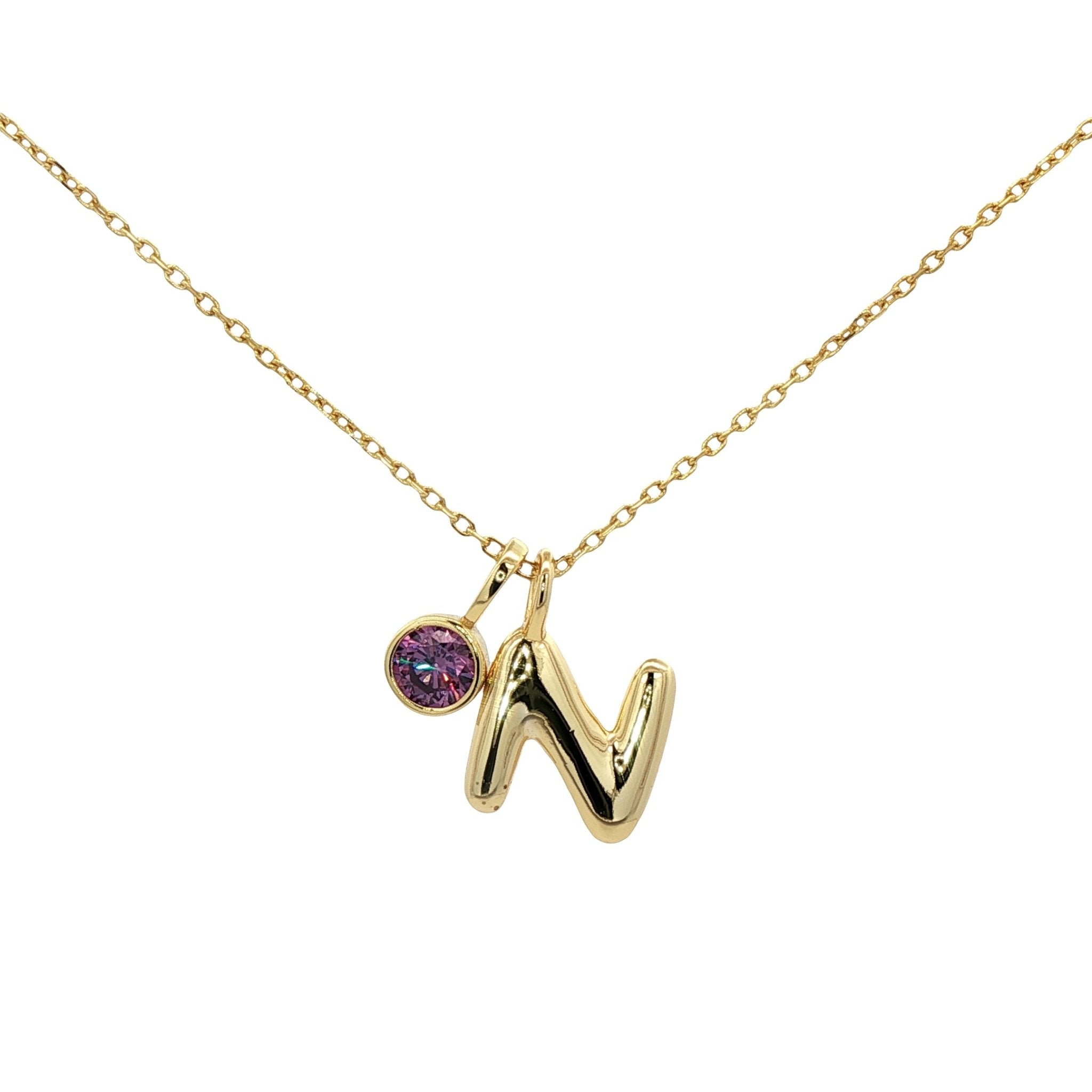 925YG INICIAL N PURPLE CZ PENDANT NECKLACE - C'SANTOS